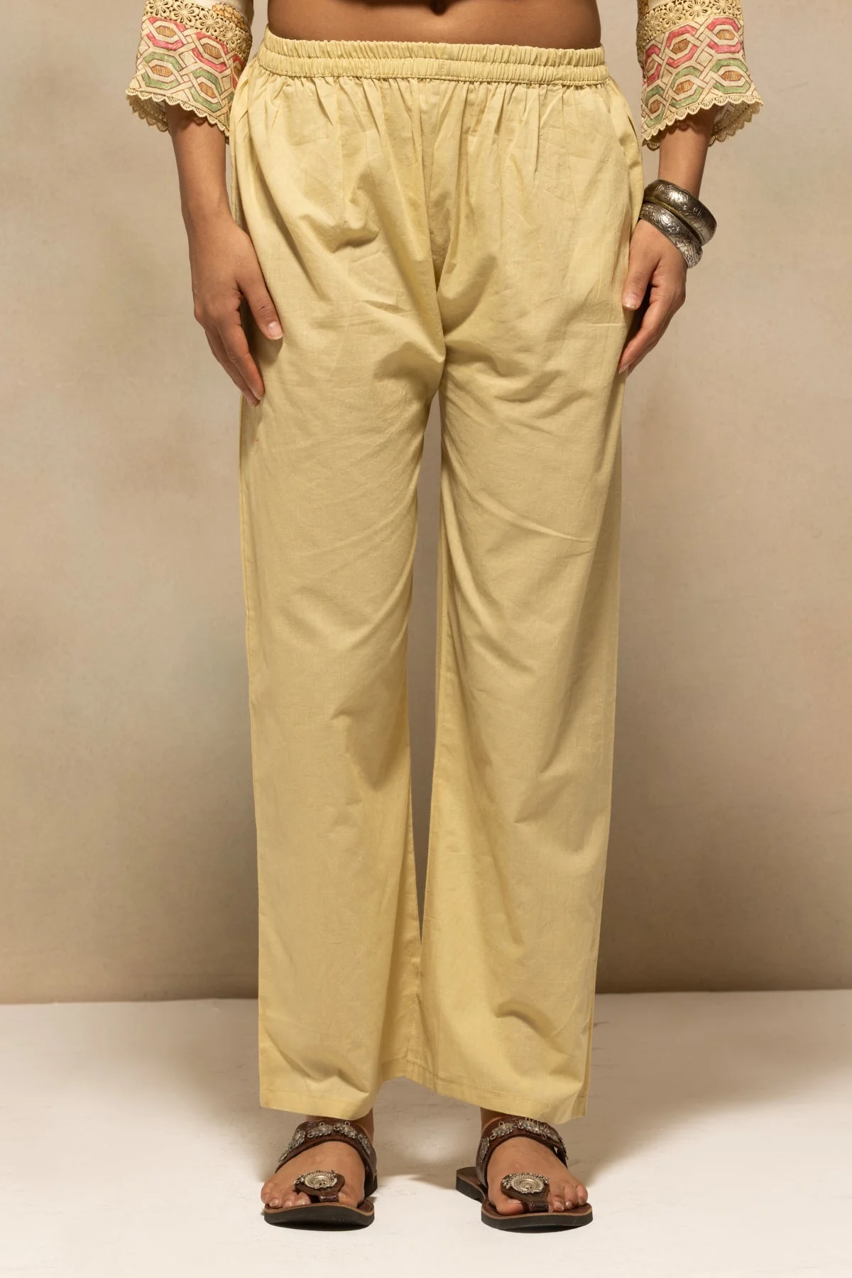 Beige Embellished A-line Kurta 3 Pcs Set - Image 5