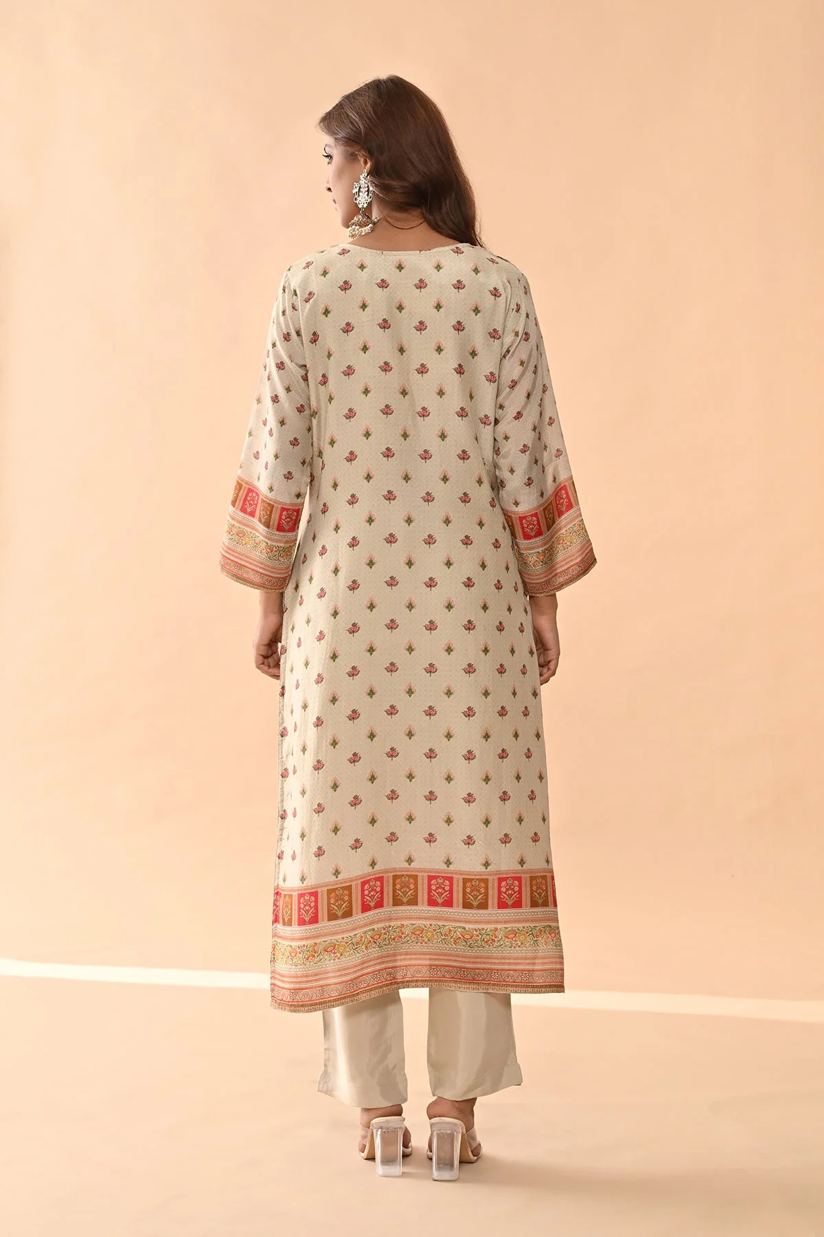 Beige Embellished Kurta 3 Pcs Set - Image 6