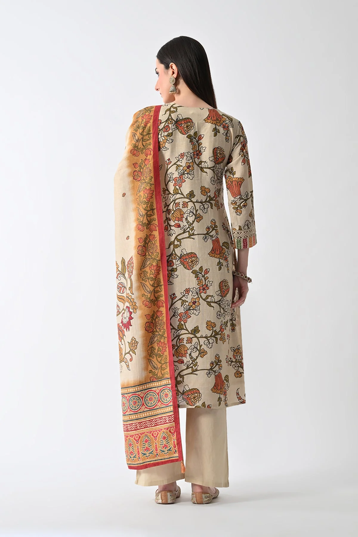 Beige Embellished Kurta 3 Pcs Set - Image 5
