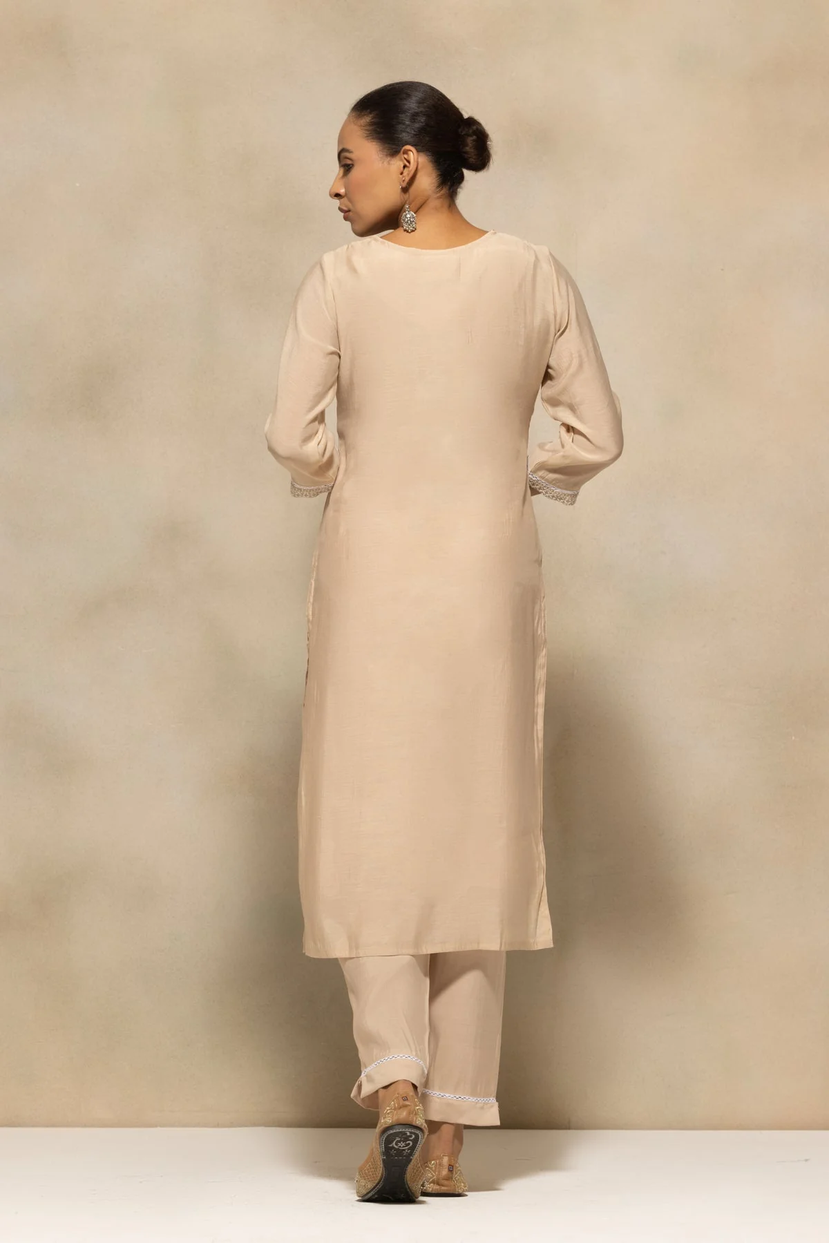 Beige Embroidered Kurta 3 Pcs Set - Image 5