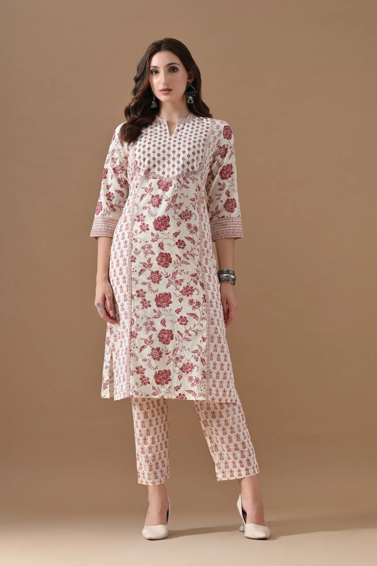 Beige Printed Kurta 2 Pcs Set