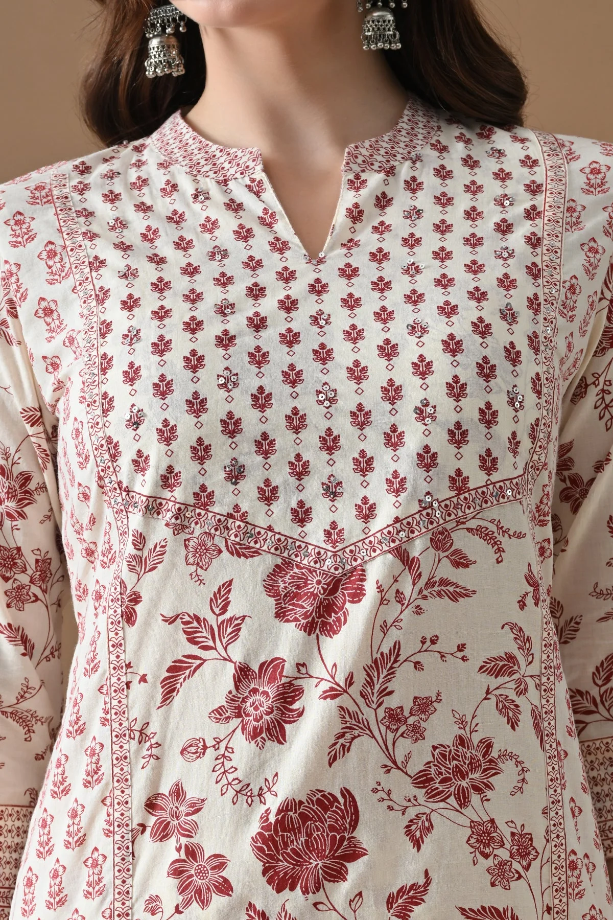 Beige Printed Kurta 2 Pcs Set - Image 4