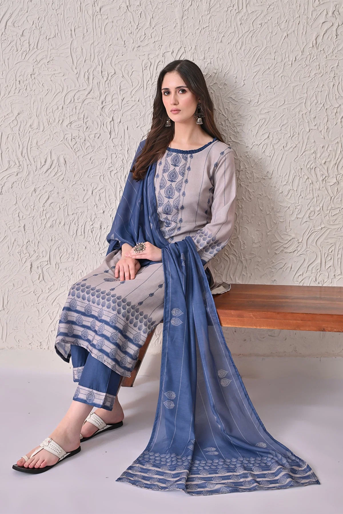 Beige Printed Kurta 3 Pcs Set - Image 7