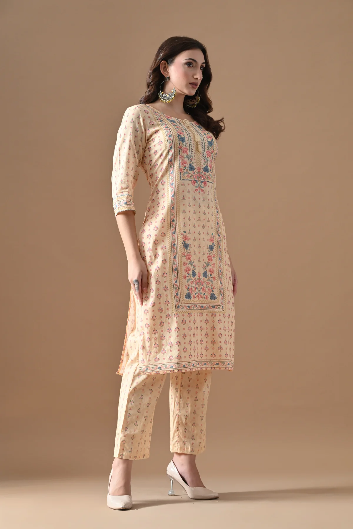 Beige Printed Kurta 3 Pcs Set - Image 3