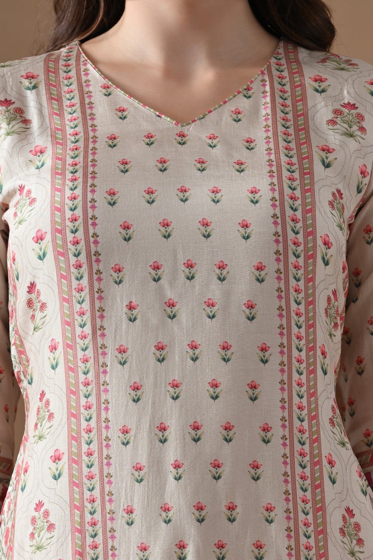 Beige Printed Kurta 3 Pcs Set - Image 4