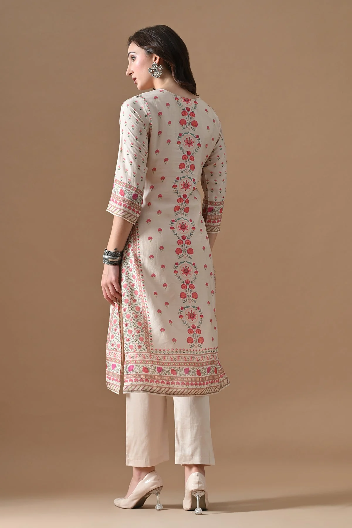 Beige Printed Kurta 3 Pcs Set - Image 5