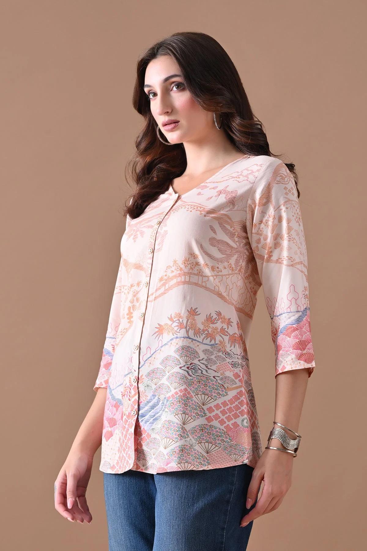 Beige Printed Top - Image 2