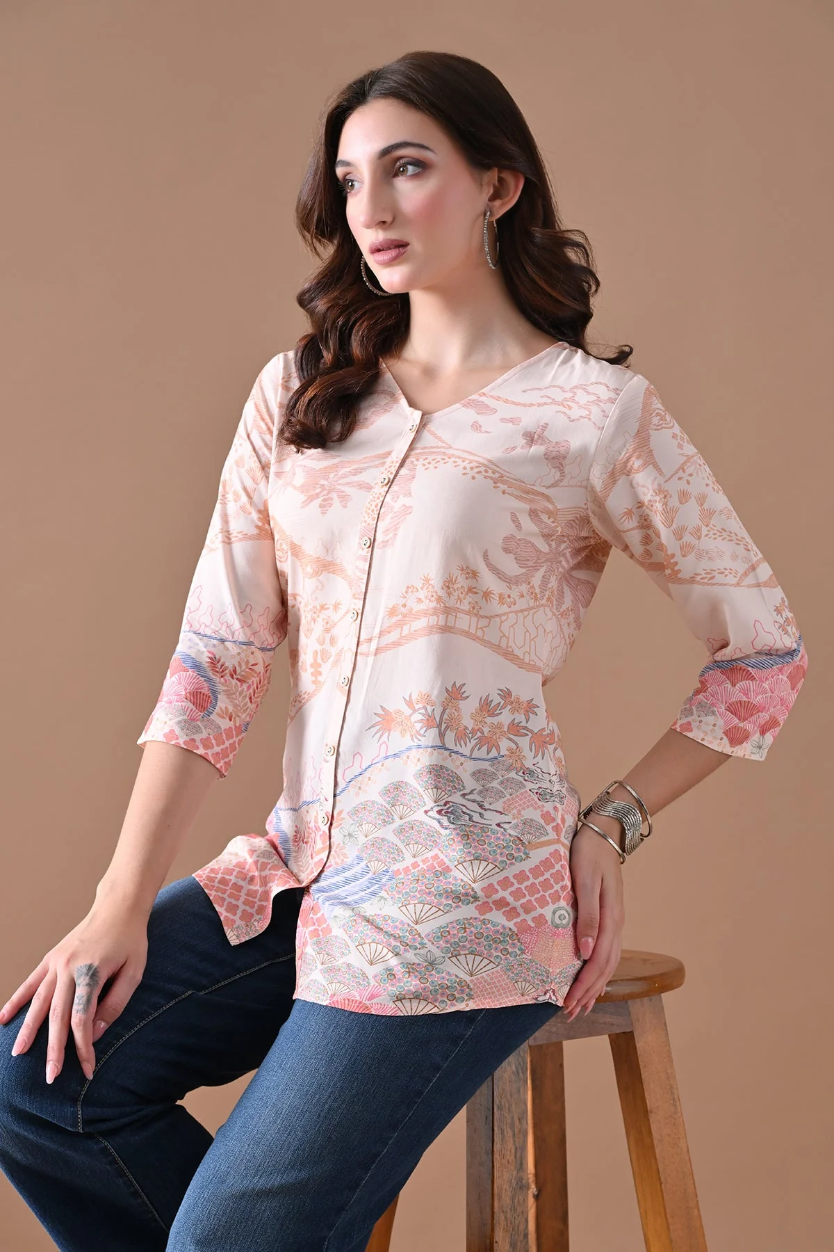 Beige Printed Top - Image 6