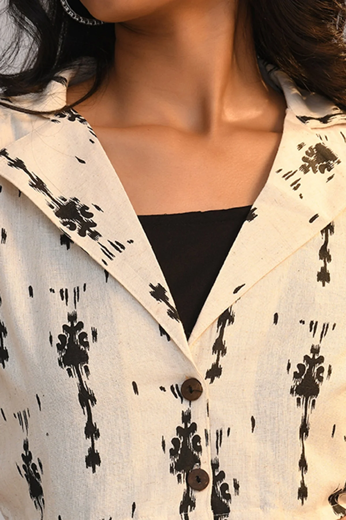 Black Dress With Cream Printed Jacket - Image 4