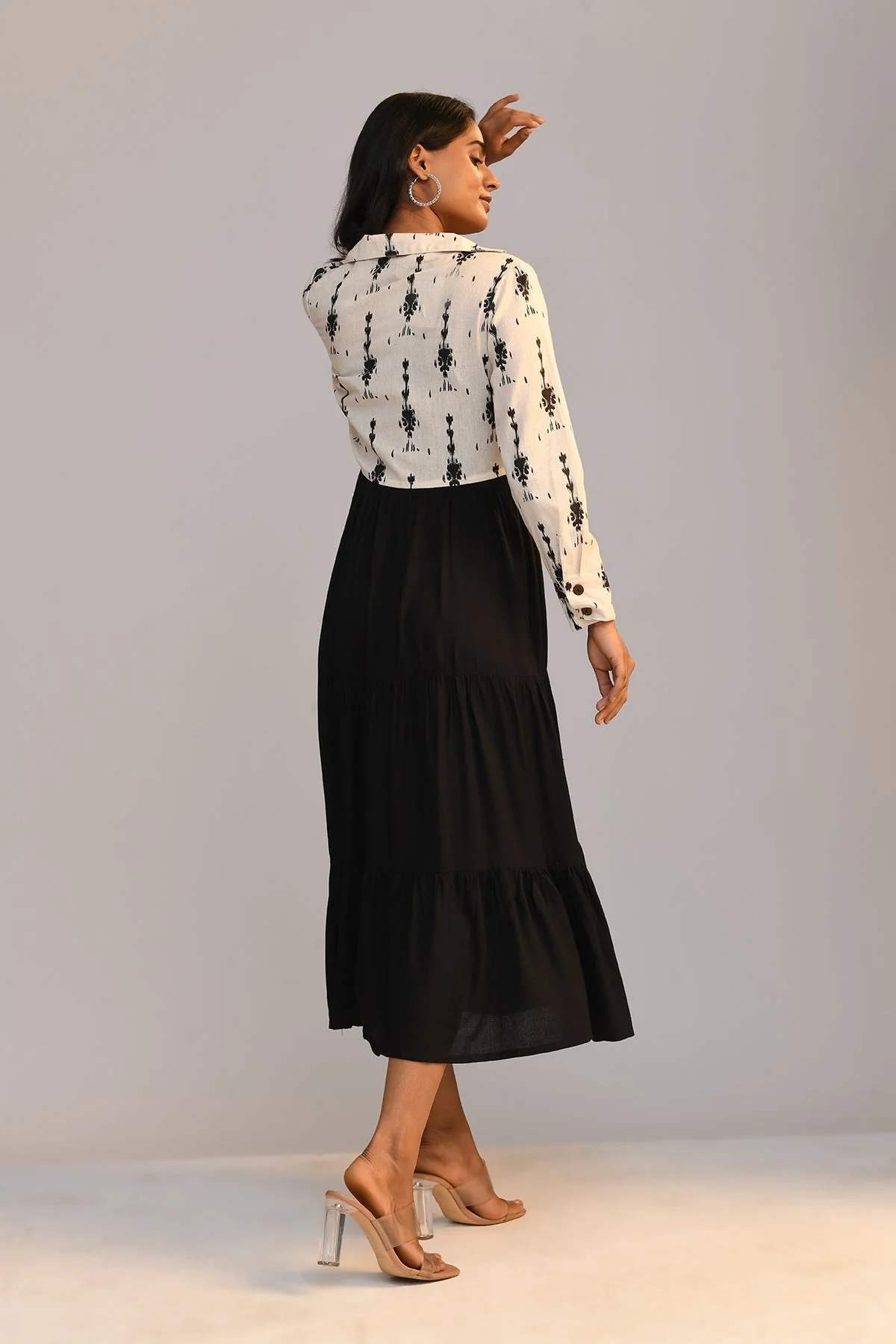 Black Dress With Cream Printed Jacket - Image 5
