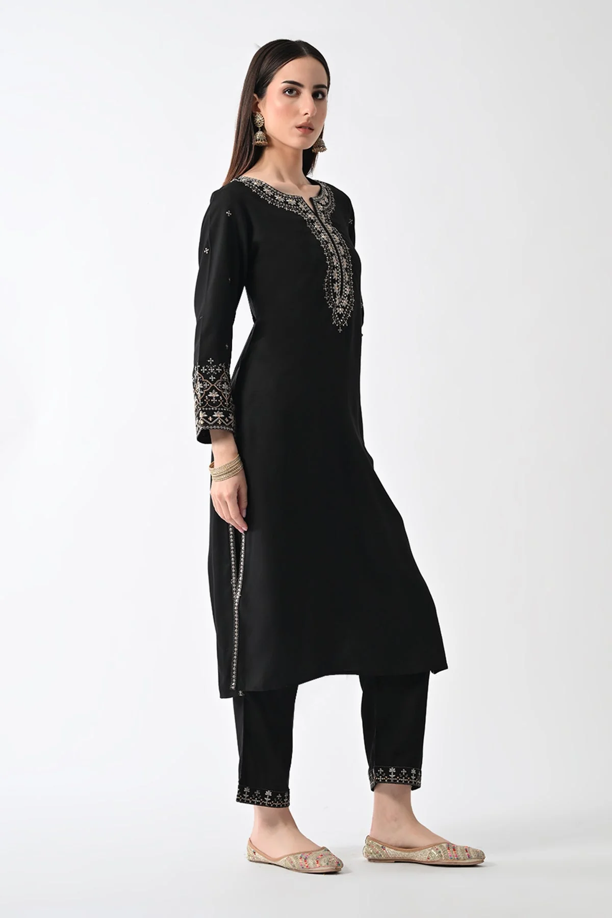 Black Embroidered Kurta 2 Pcs Set - Image 3