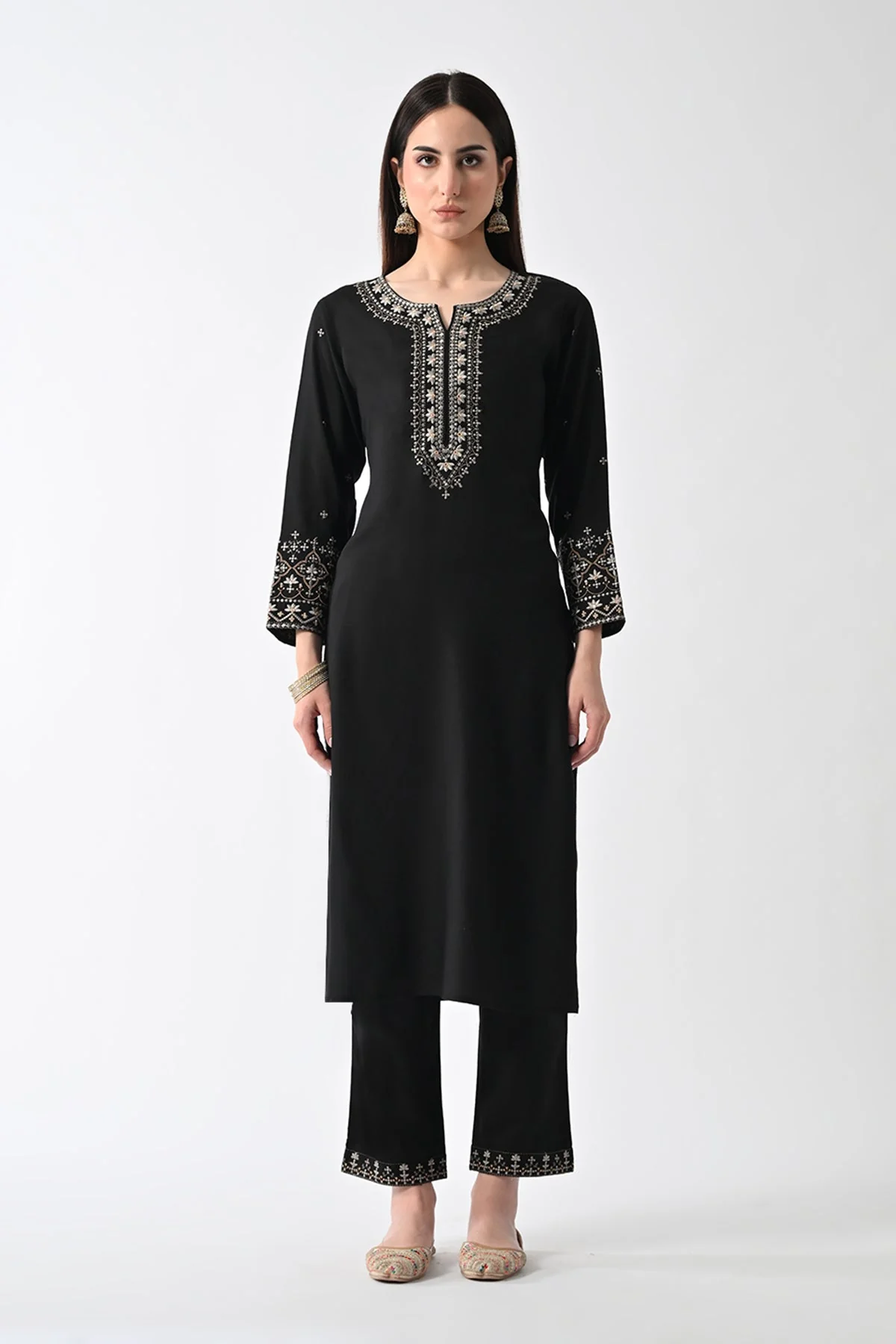 Black Embroidered Kurta 2 Pcs Set - Image 5