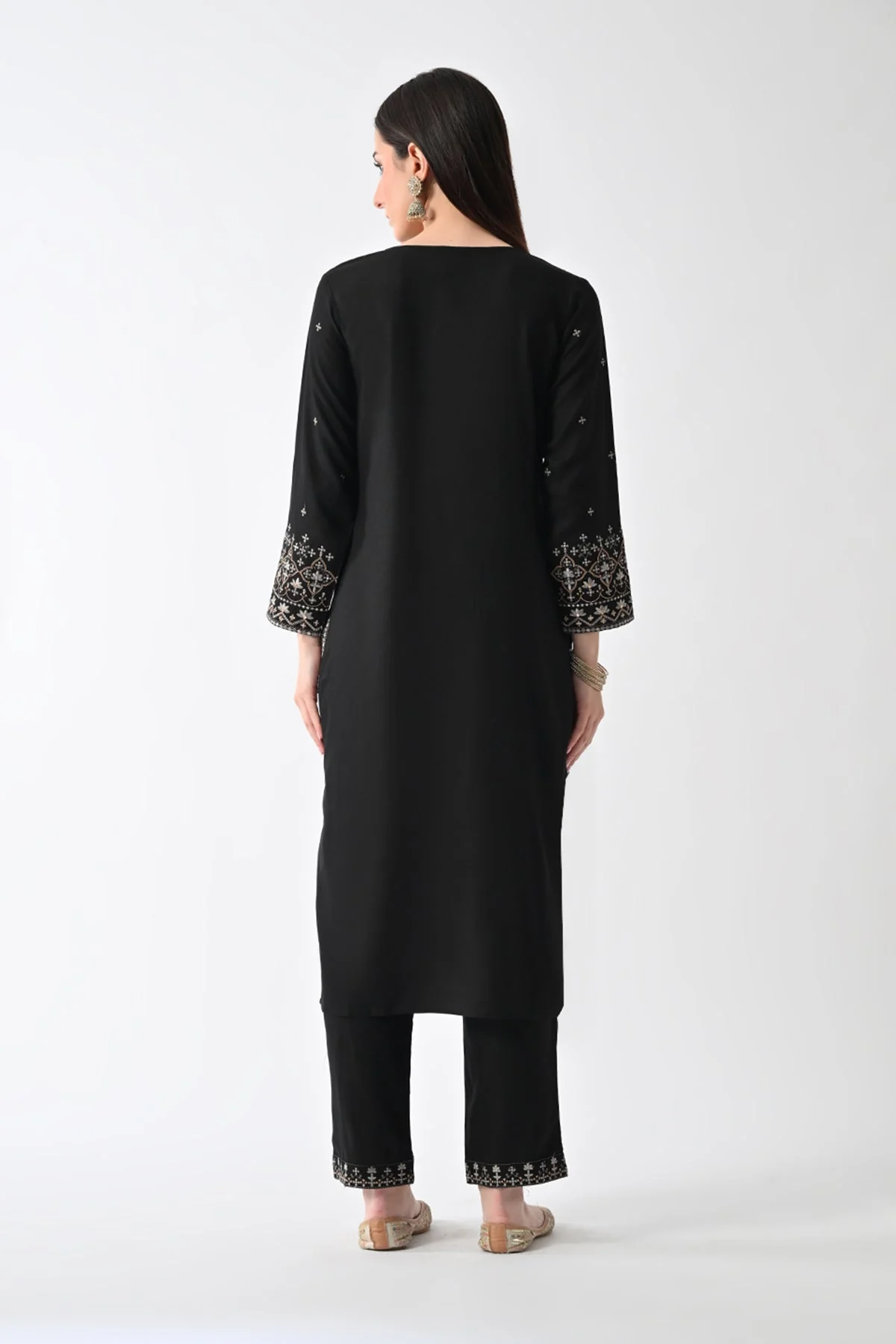 Black Embroidered Kurta 2 Pcs Set - Image 7