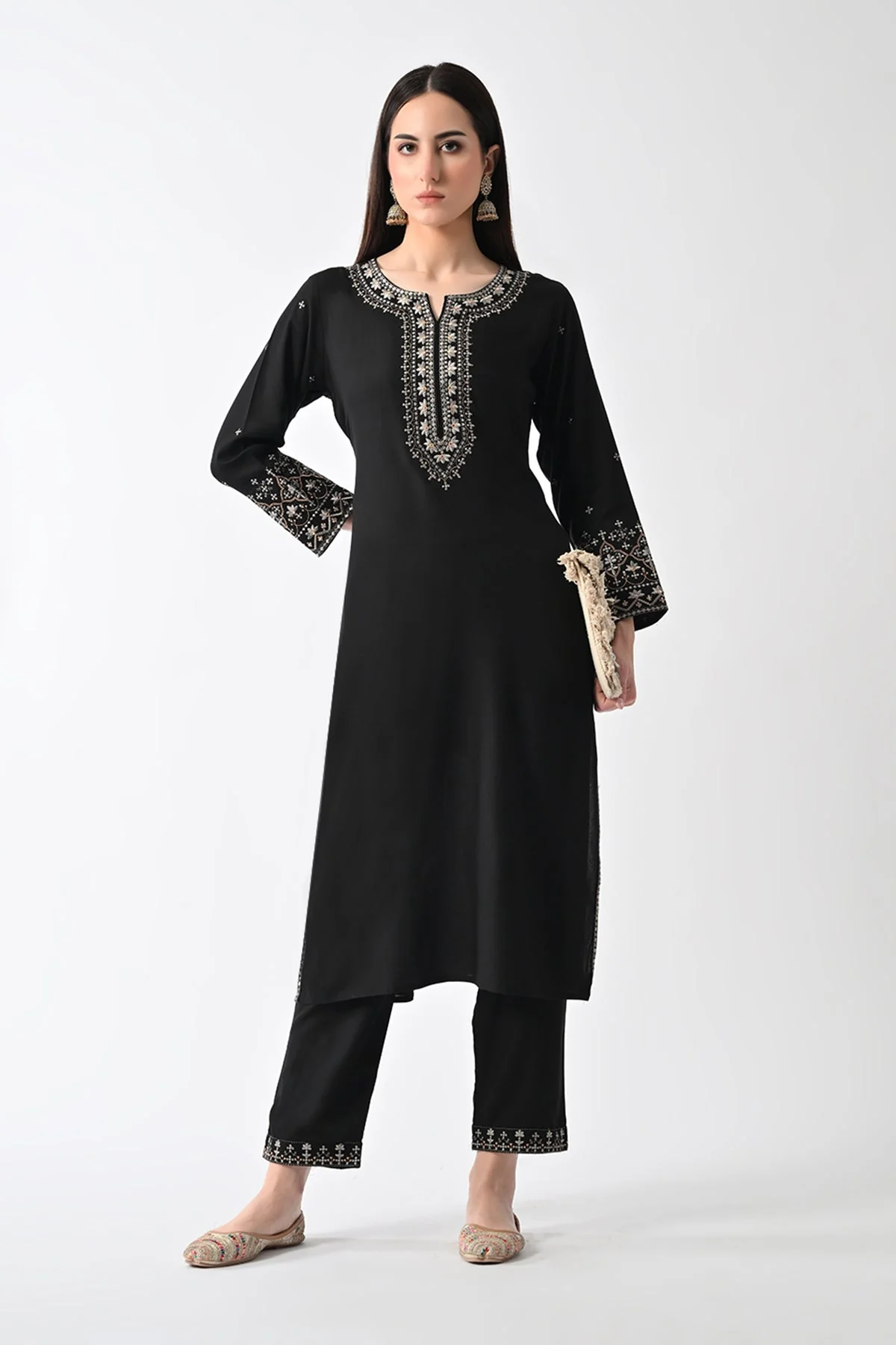 Black Embroidered Kurta 2 Pcs Set - Image 9