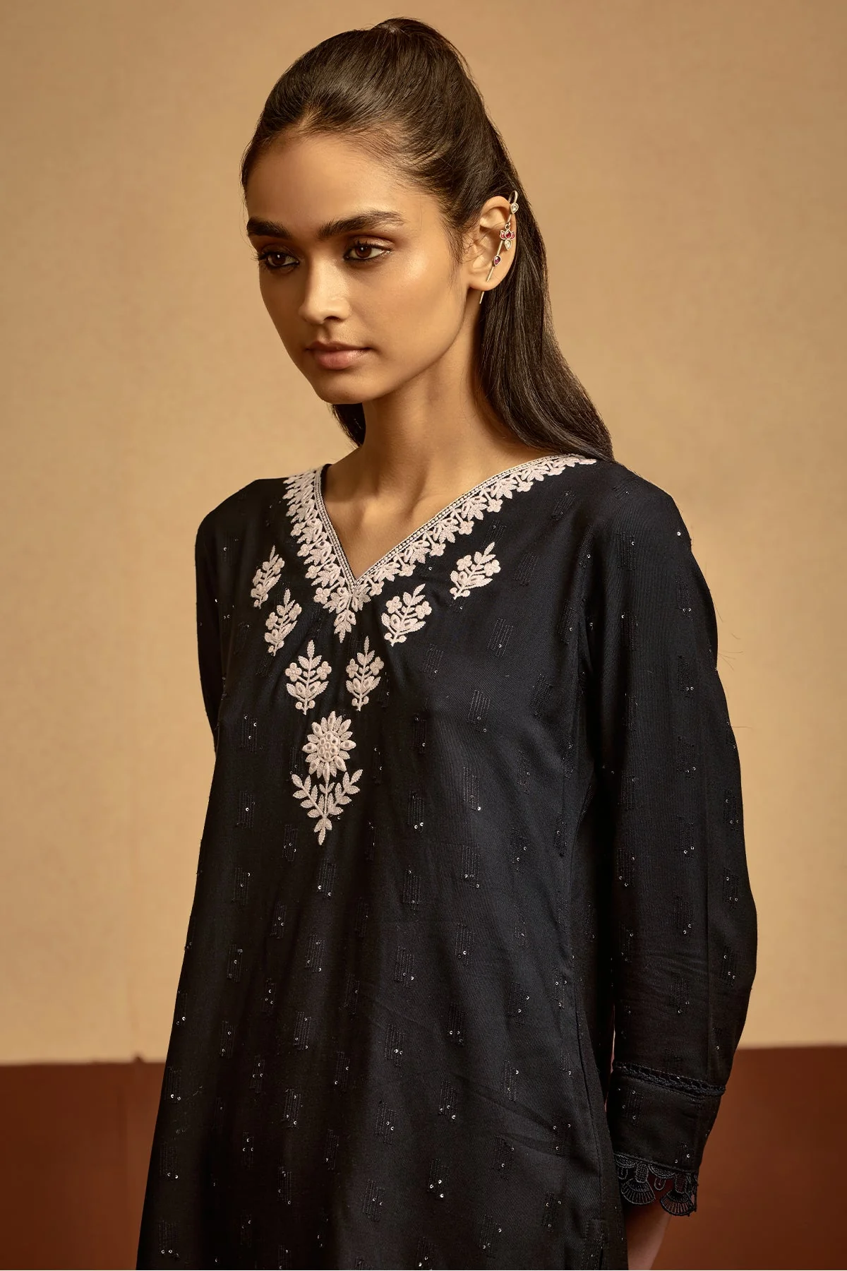Black Embroidered Straight Top - Image 4
