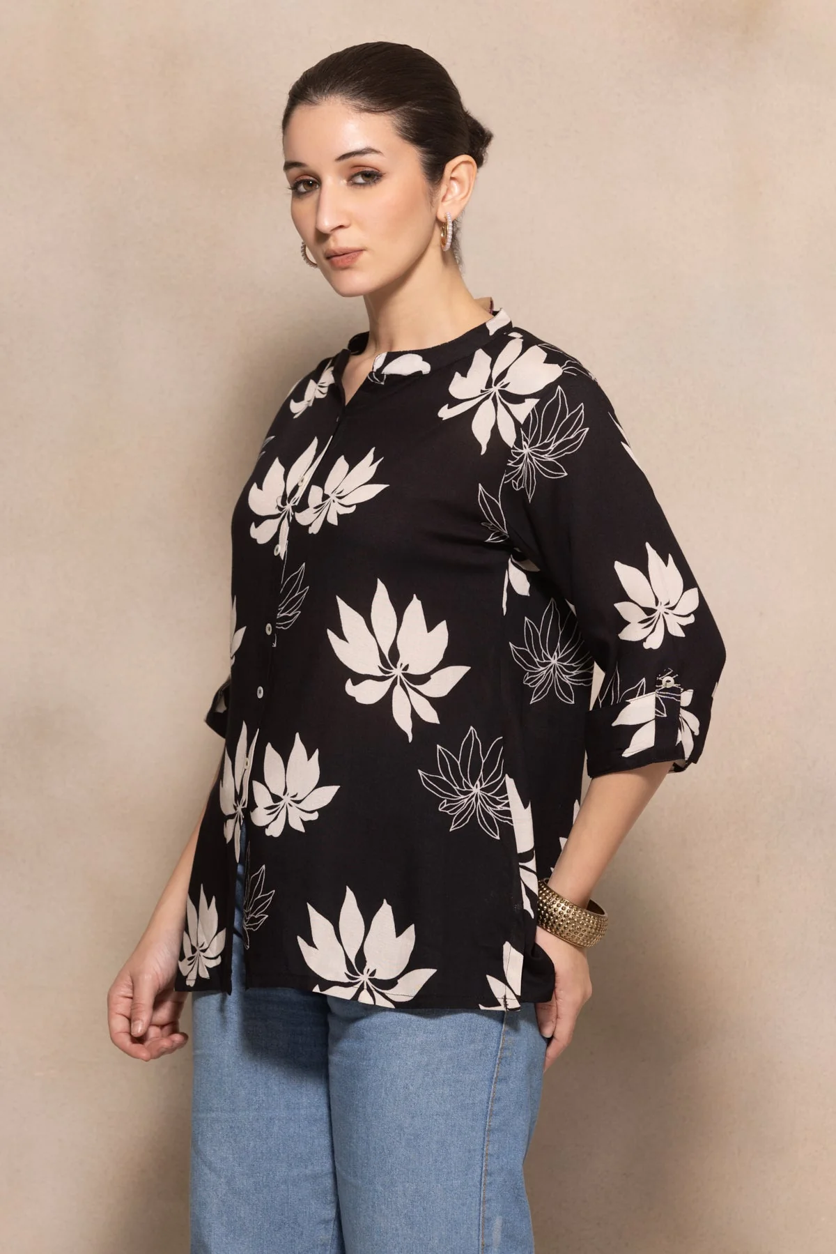 Black Floral Printed Top - Image 2