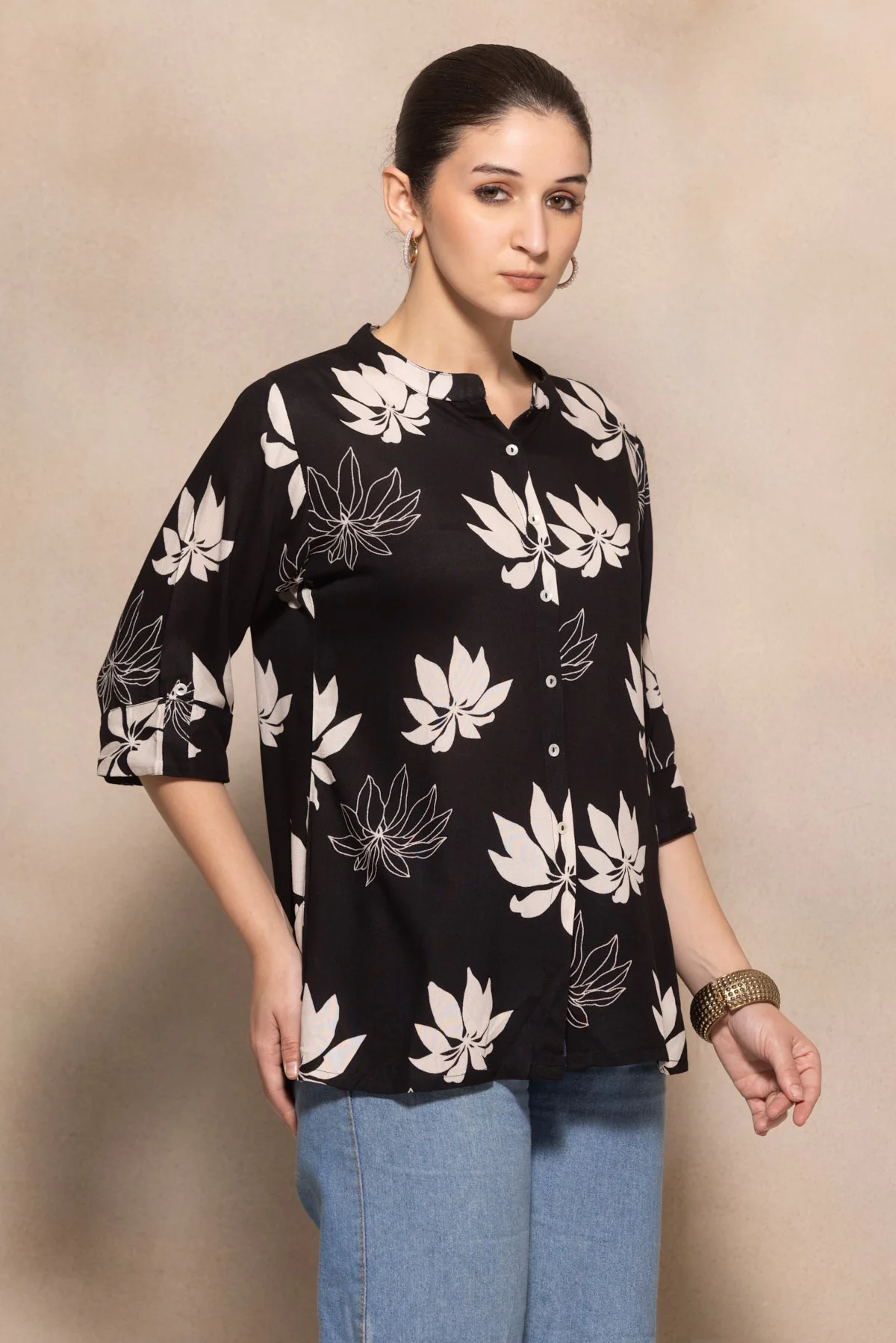 Black Floral Printed Top - Image 3