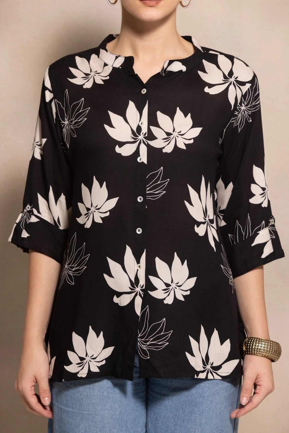 Black Floral Printed Top - Image 4