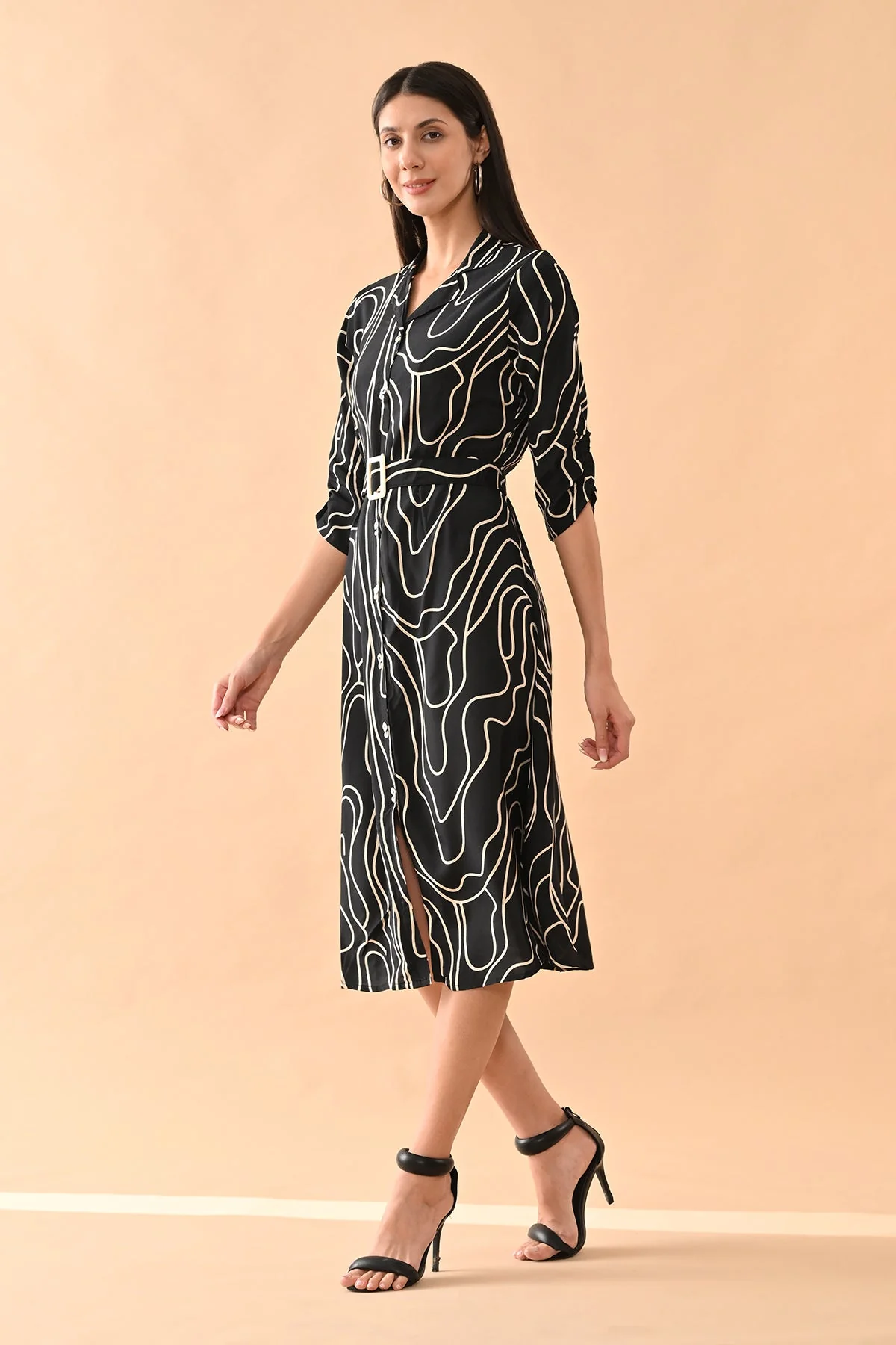 Black Printed A-line Dress - Image 3
