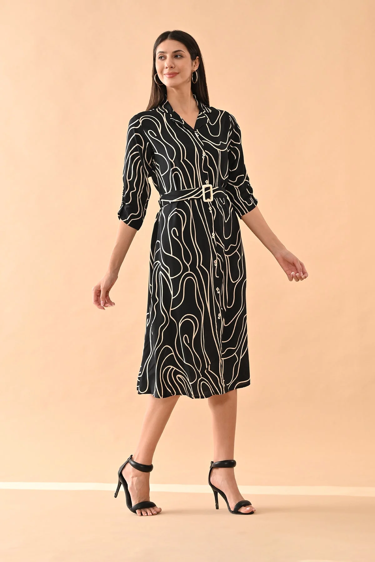Black Printed A-line Dress - Image 4