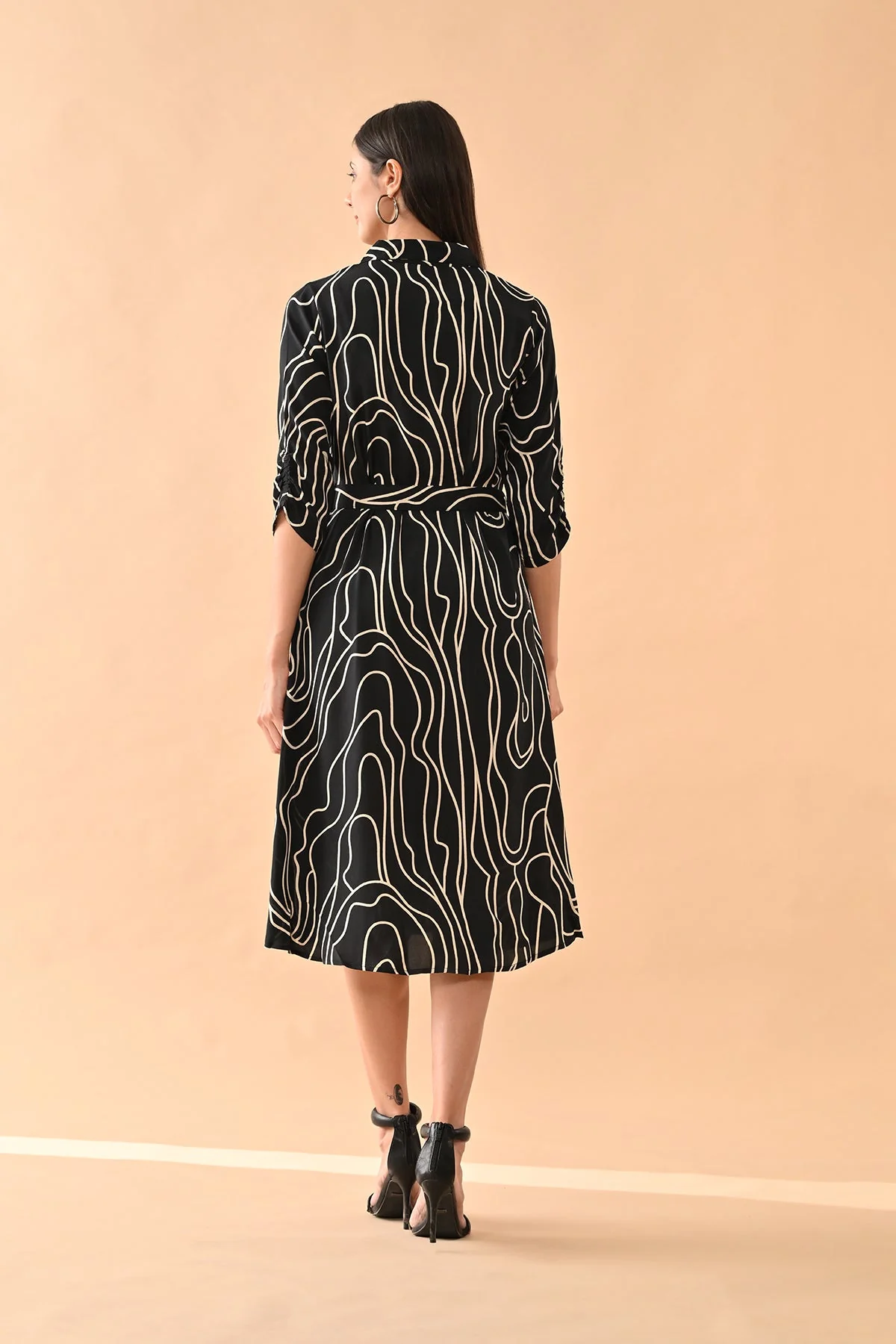 Black Printed A-line Dress - Image 6