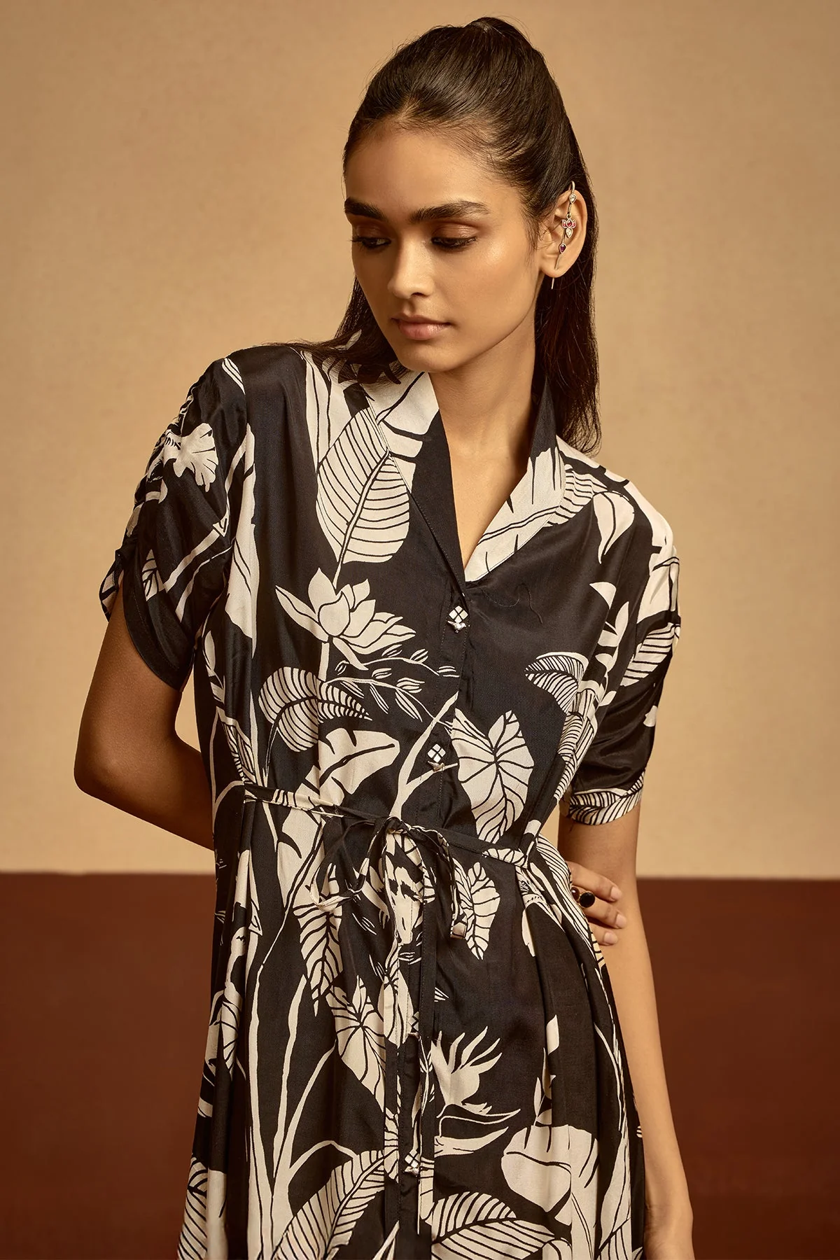 Black Printed A-line Dress - Image 4
