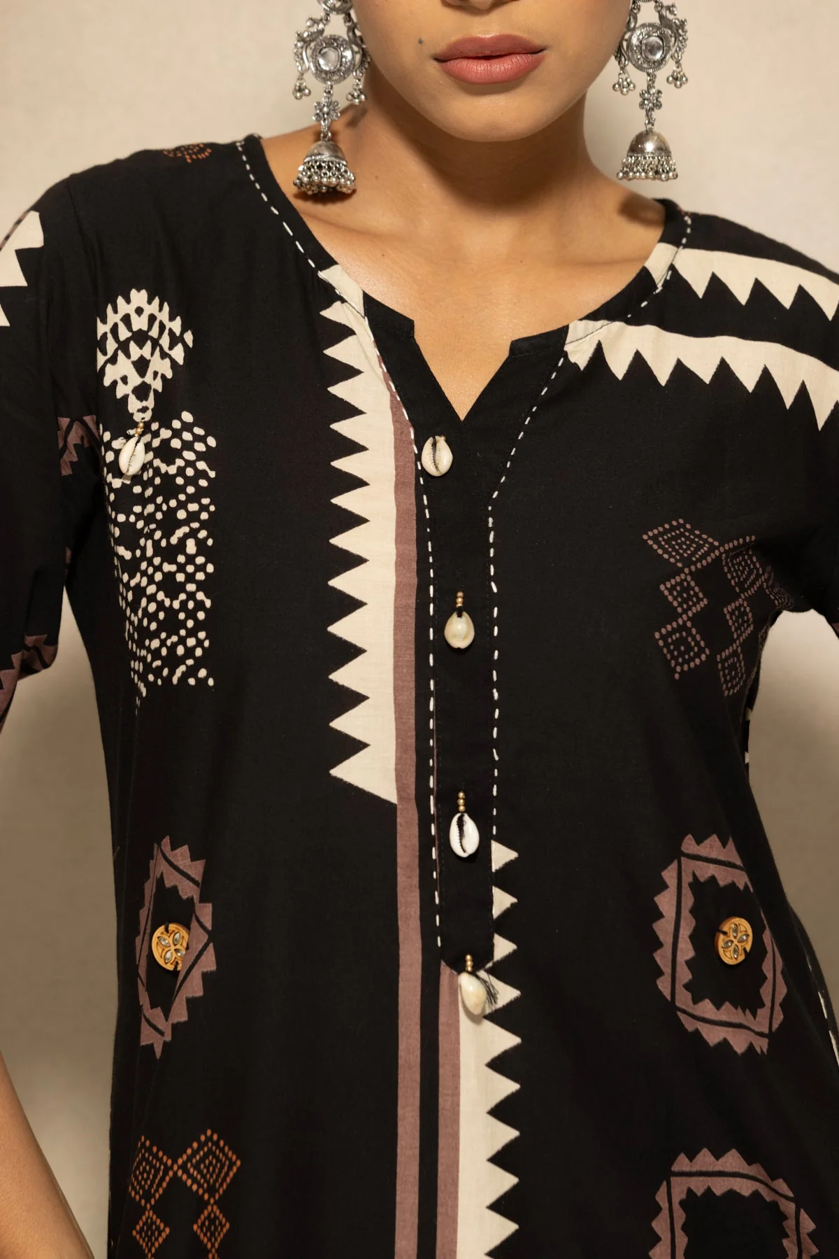Black Printed A-line Kurta 3 Pcs Set - Image 4
