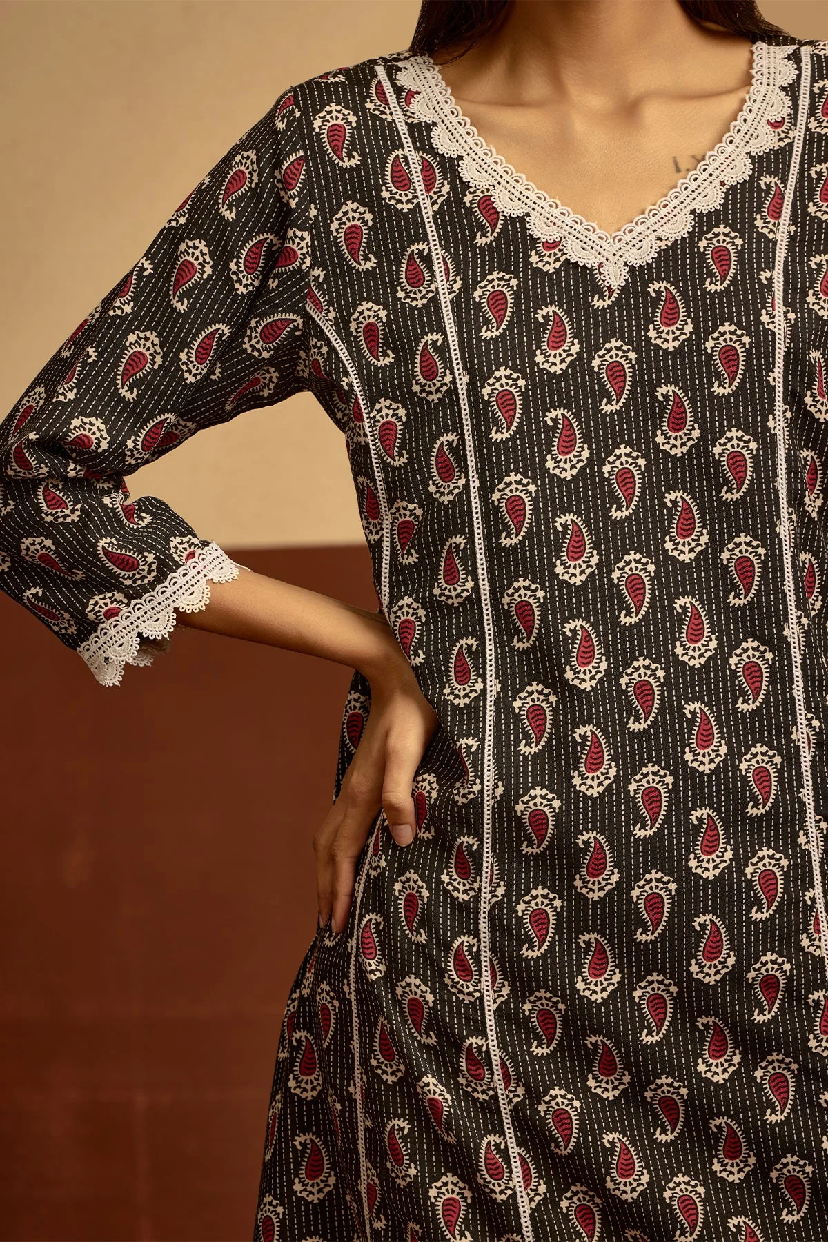 Black Printed A-line Kurta - Image 4
