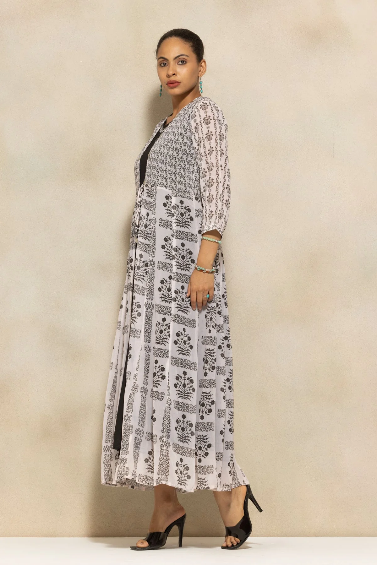 Black Printed Flared Dress - Image 2