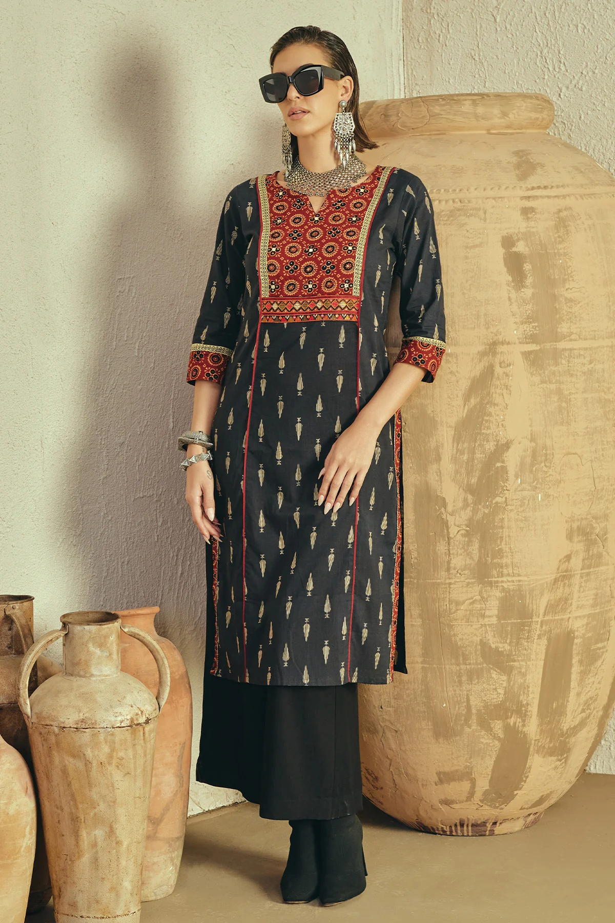 Black Printed Kurta - Image 2