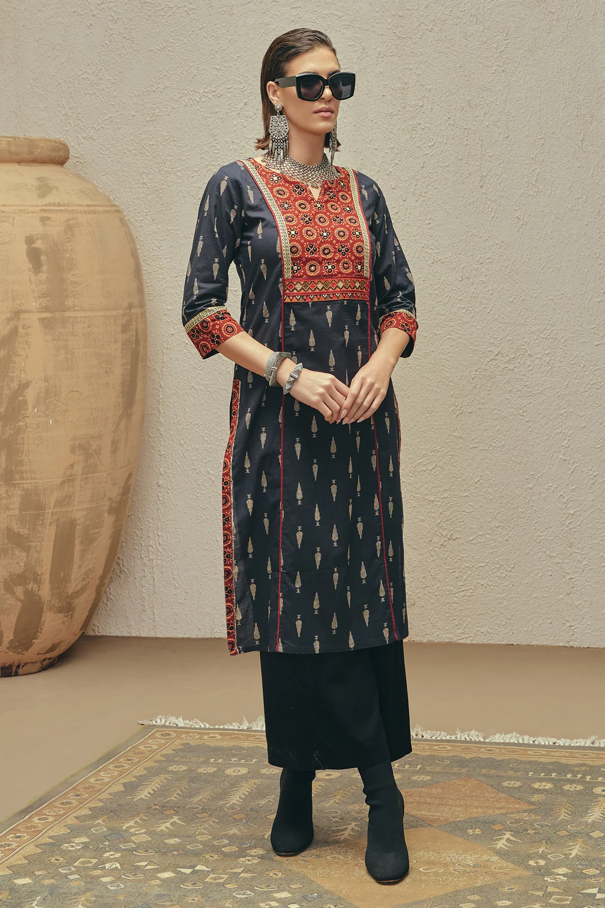 Black Printed Kurta - Image 3