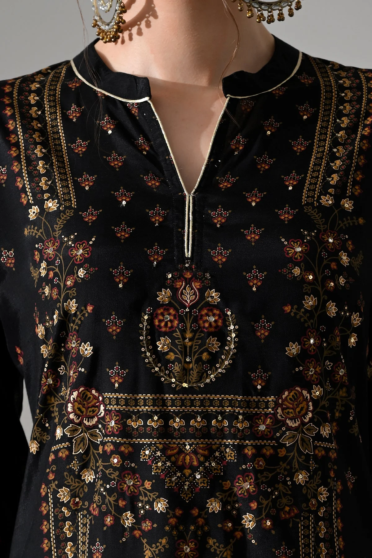 Black Printed Kurta 3 Pcs Set - Image 5