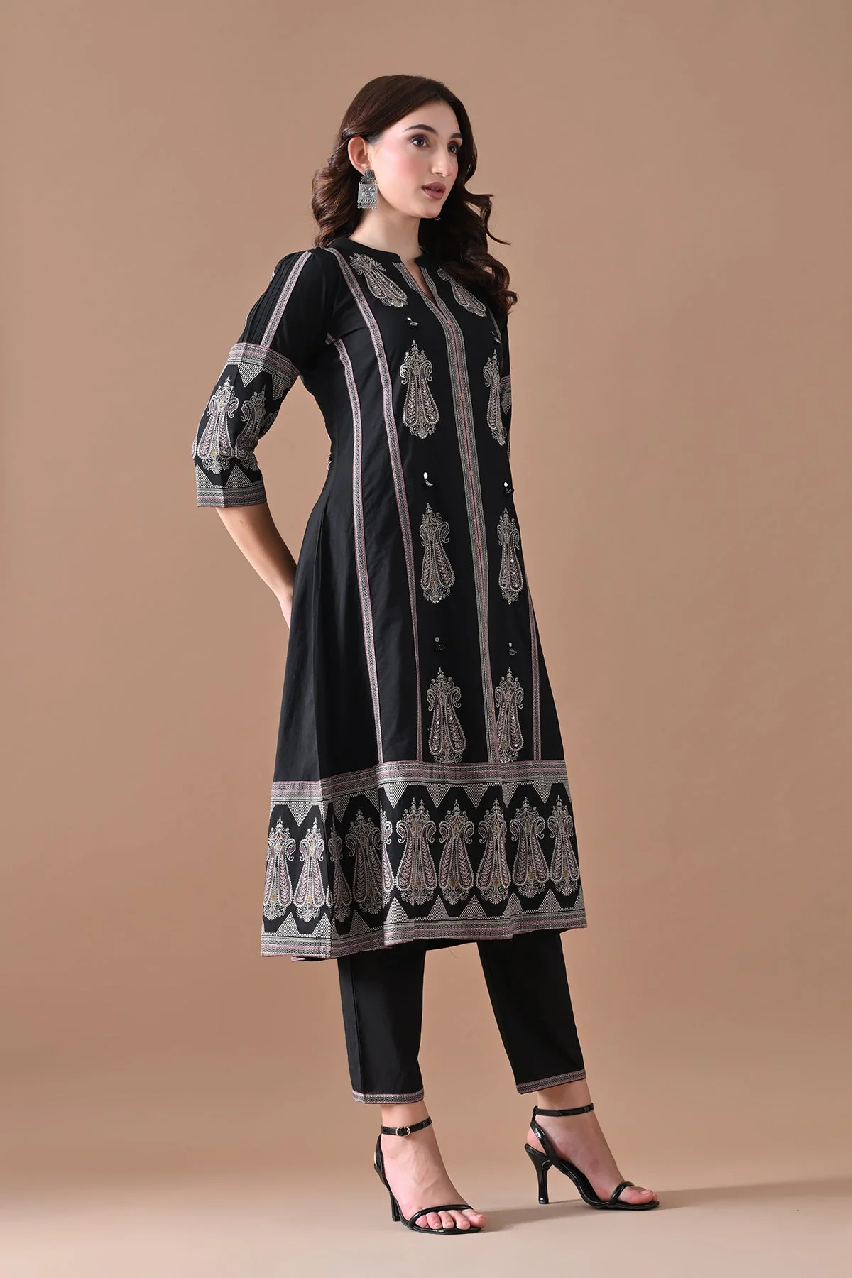 Black Printed Kurta 3 Pcs Set - Image 3