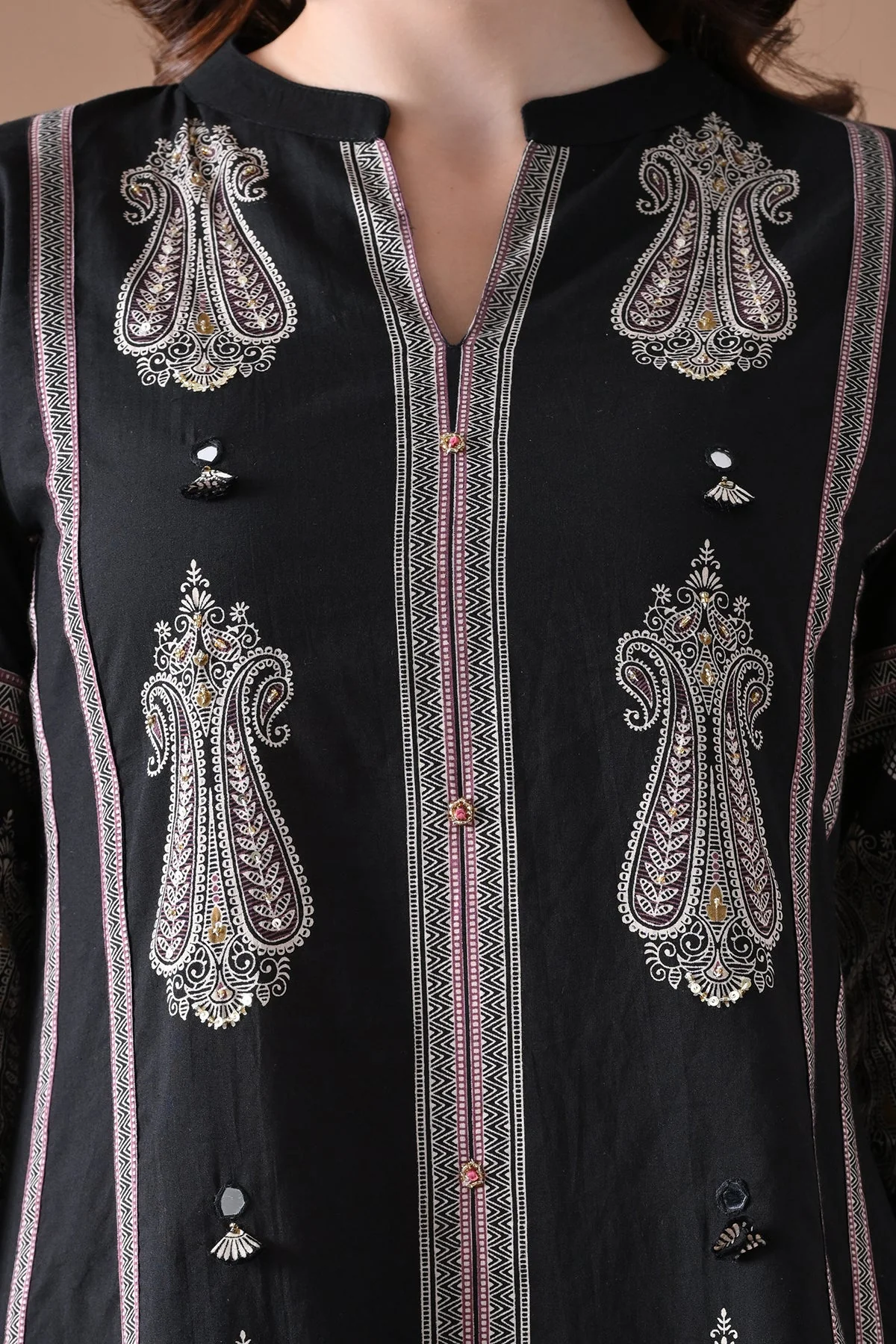 Black Printed Kurta 3 Pcs Set - Image 4