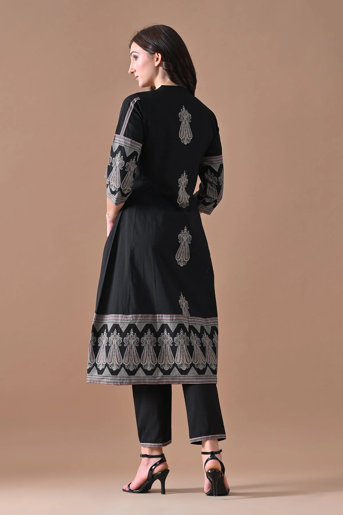 Black Printed Kurta 3 Pcs Set - Image 5