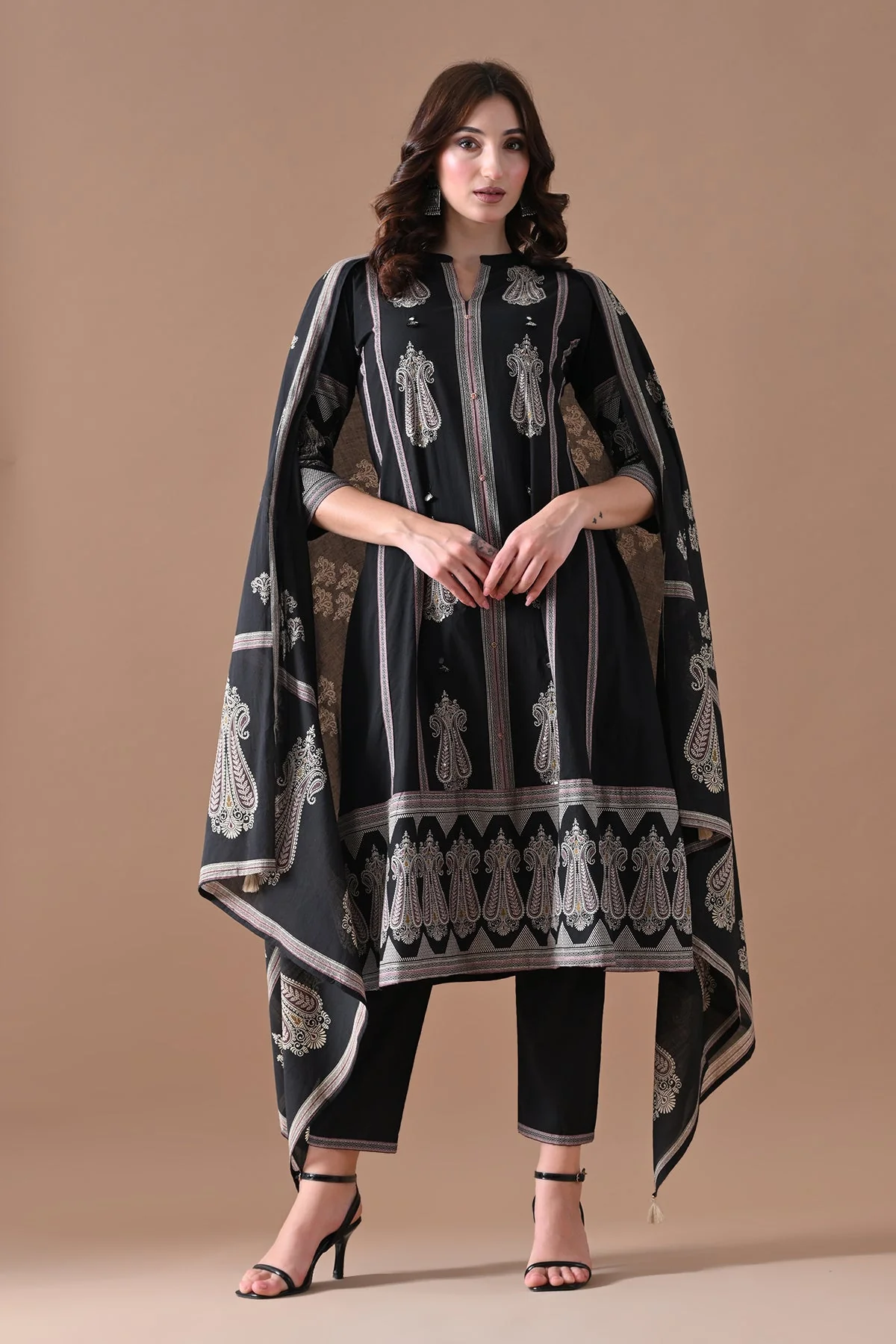 Black Printed Kurta 3 Pcs Set - Image 6