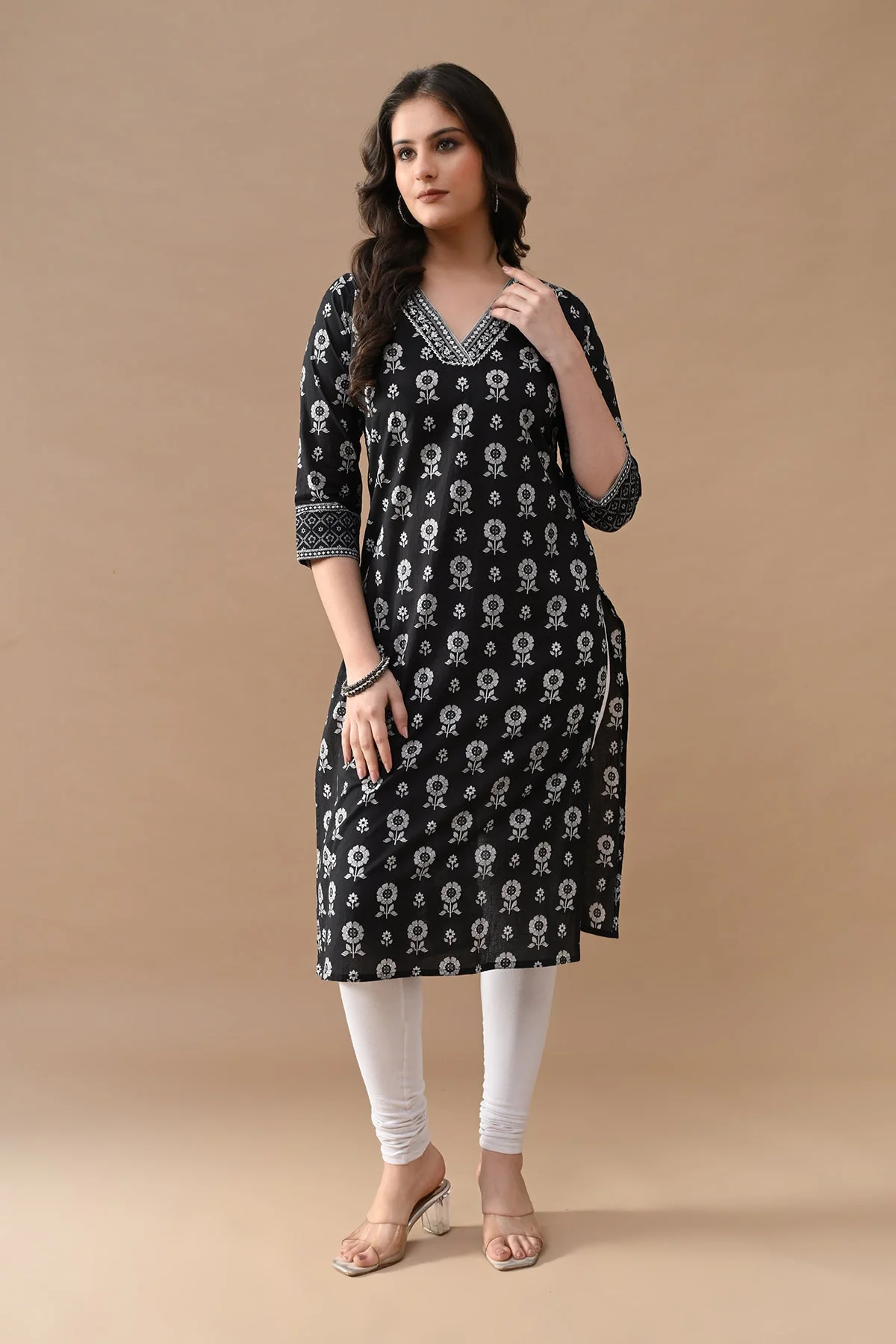 Black Printed Straight Kurta - Image 6