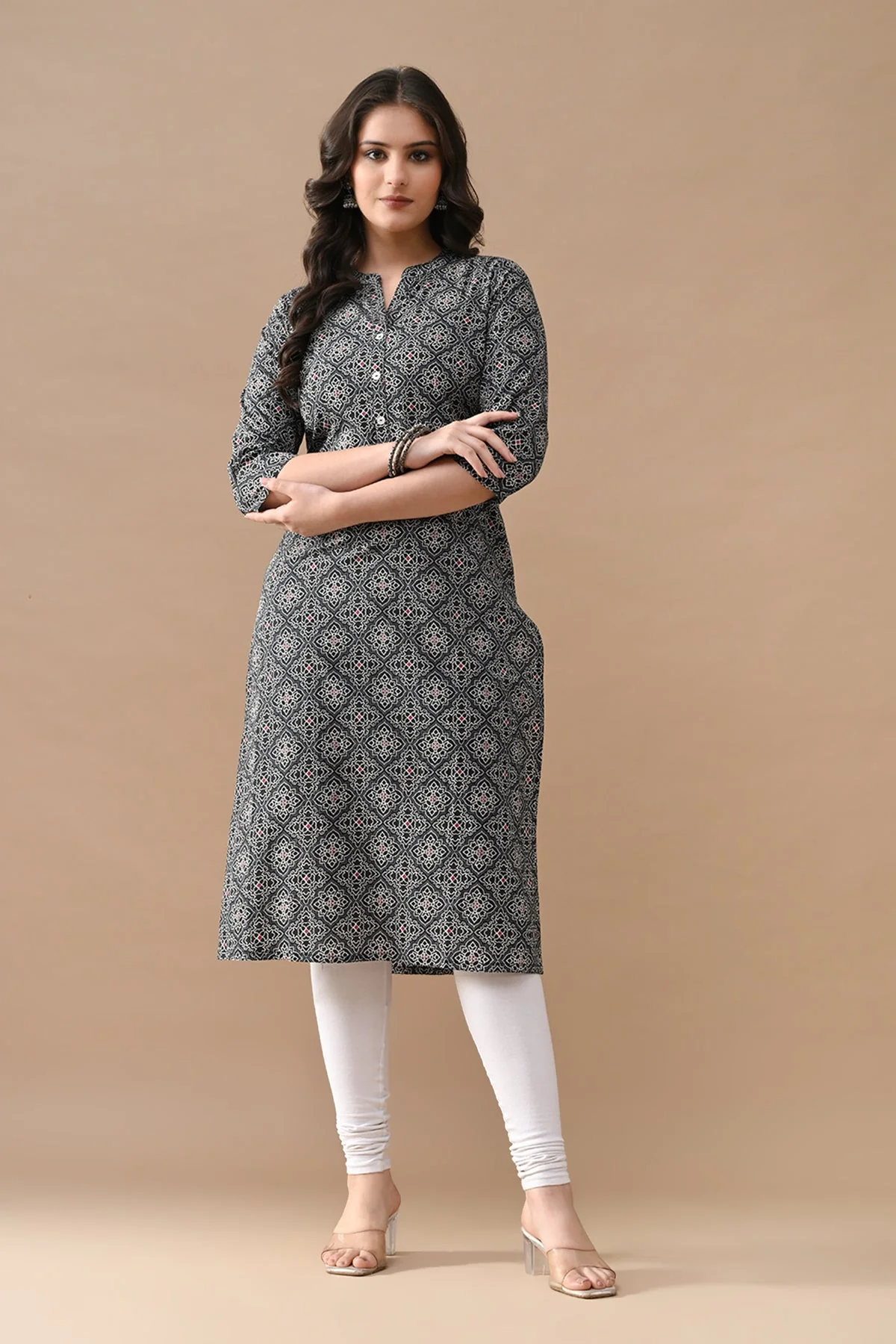 Black Printed Straight Kurta - Image 6