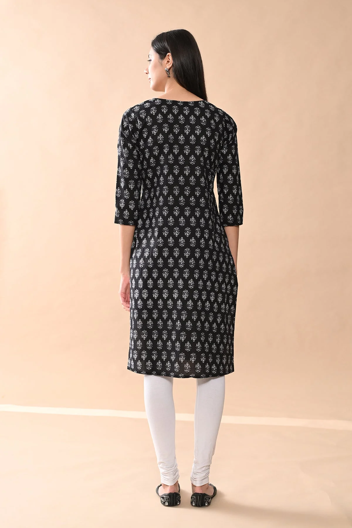 Black Printed Straight Kurta - Image 6
