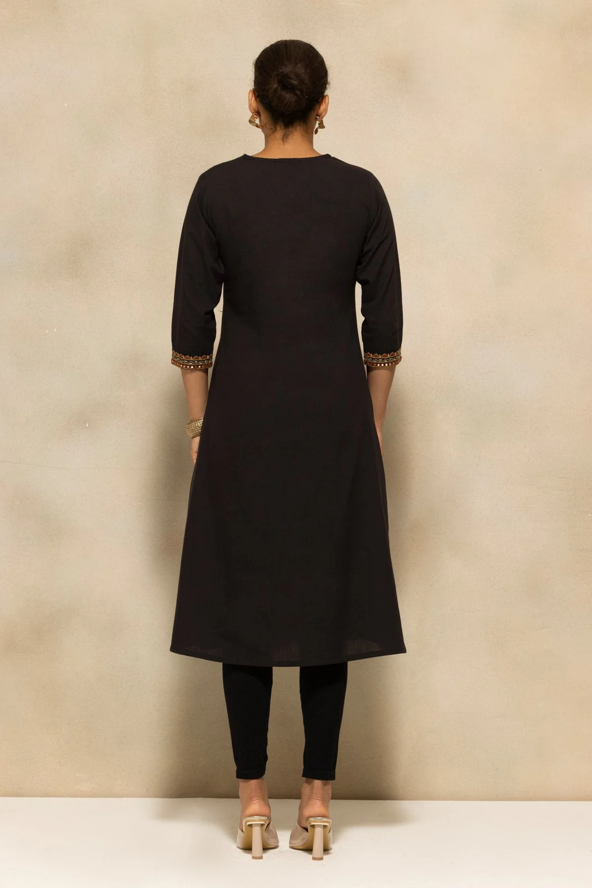 Black Self Design A-line Kurta - Image 5