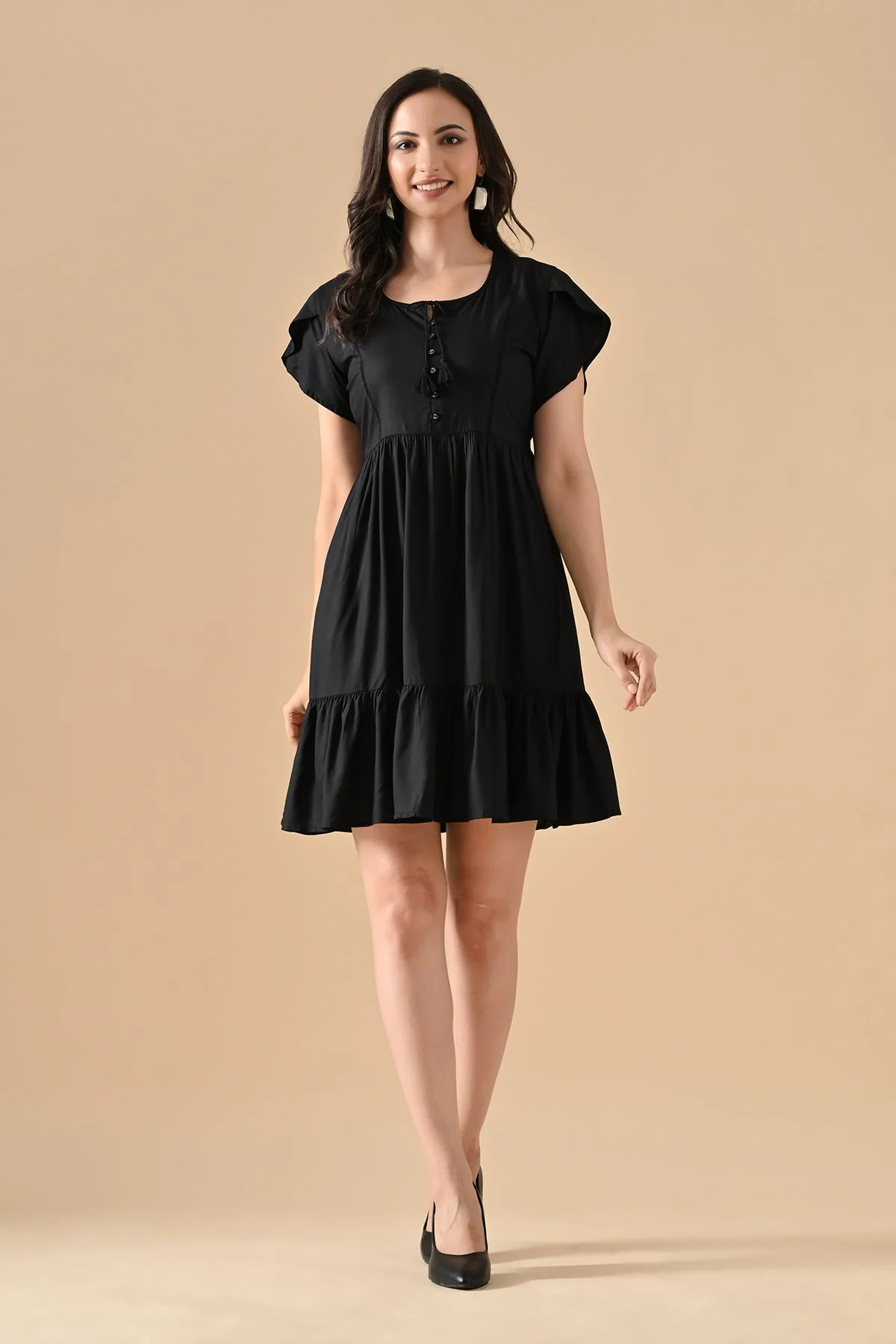Black Solid Flared Tunic - Image 2