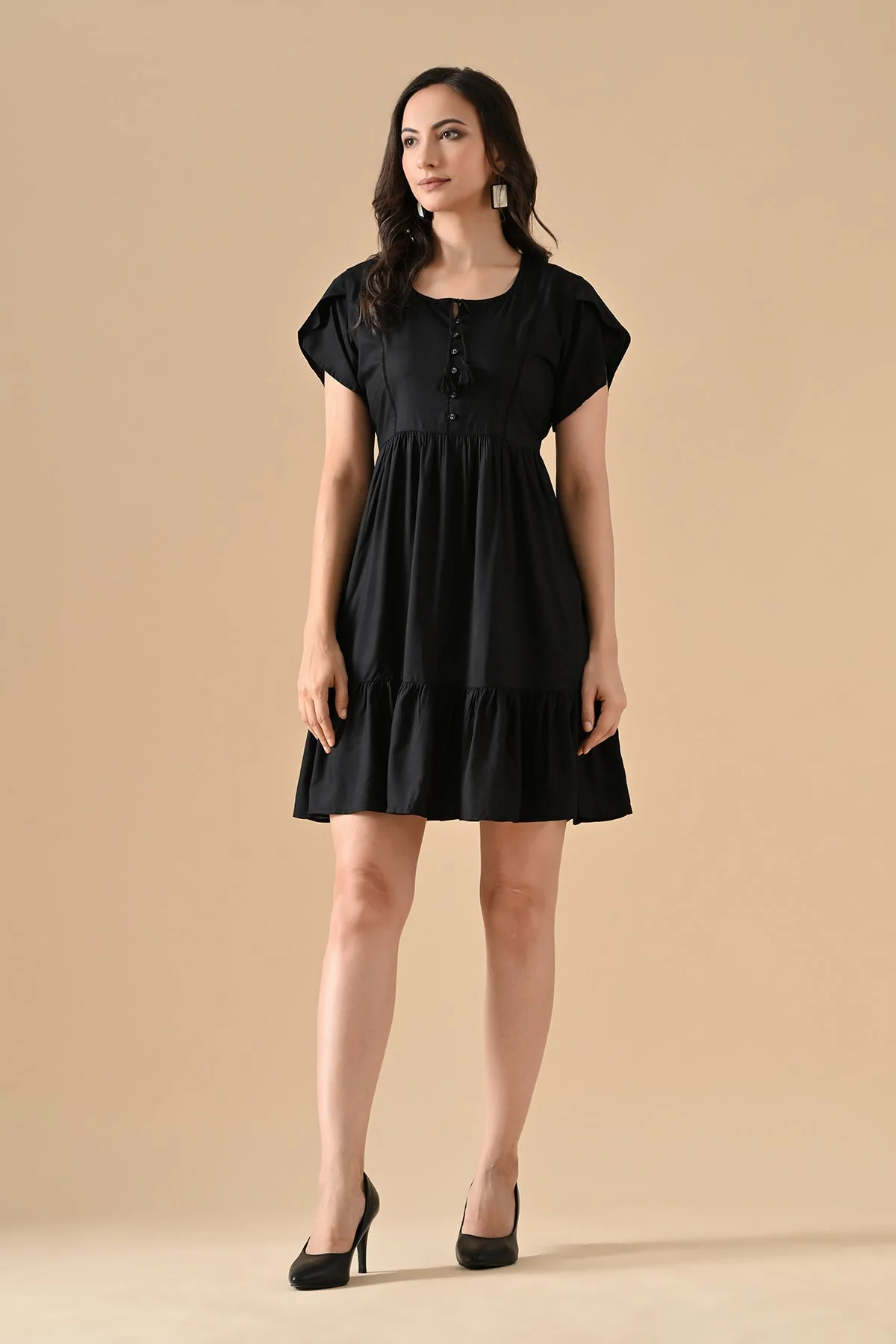 Black Solid Flared Tunic - Image 3