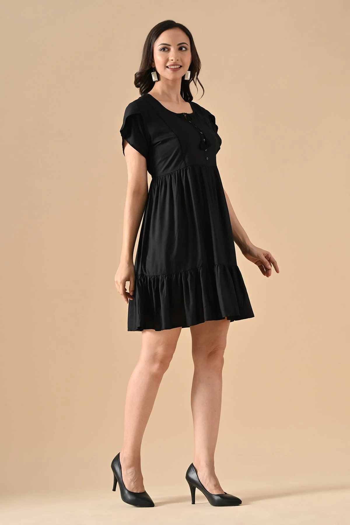 Black Solid Flared Tunic - Image 4
