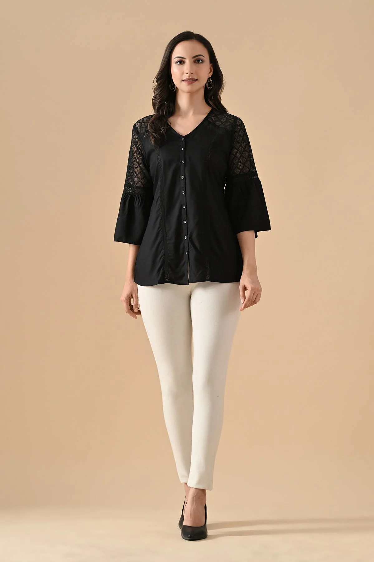 Black Solid Straight Top