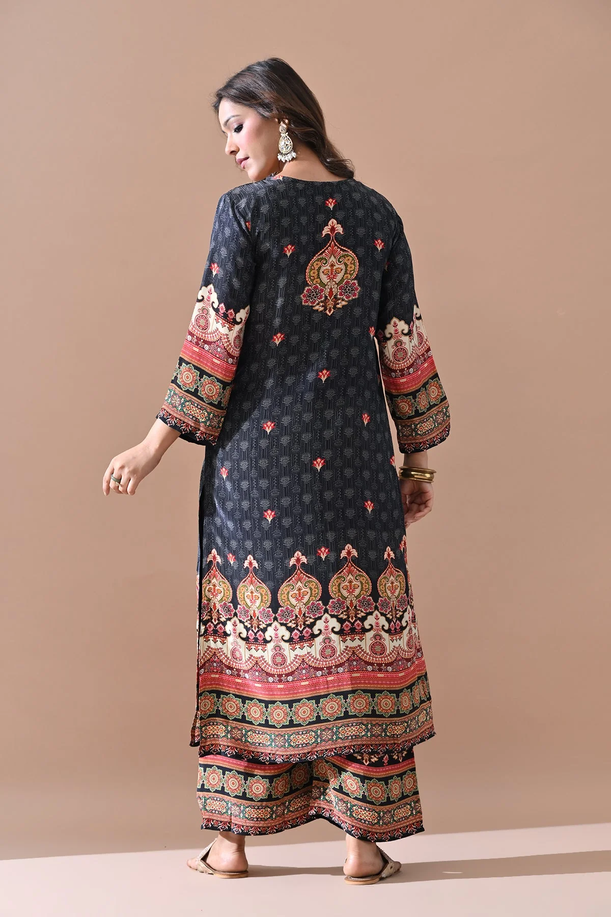 Black Stone Embellished Kurta 3 Pcs Set - Image 5