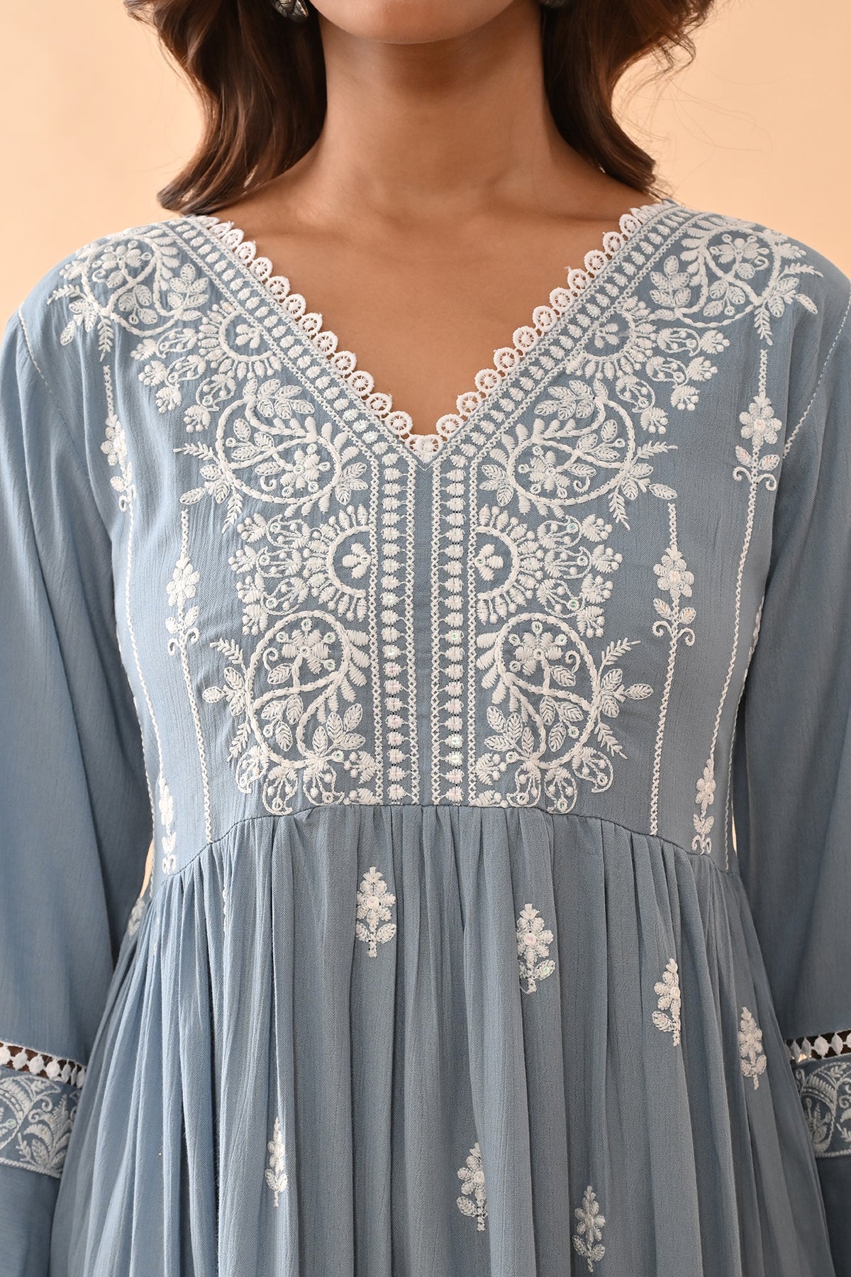Blue Embroidered Flared Tunic - Image 5