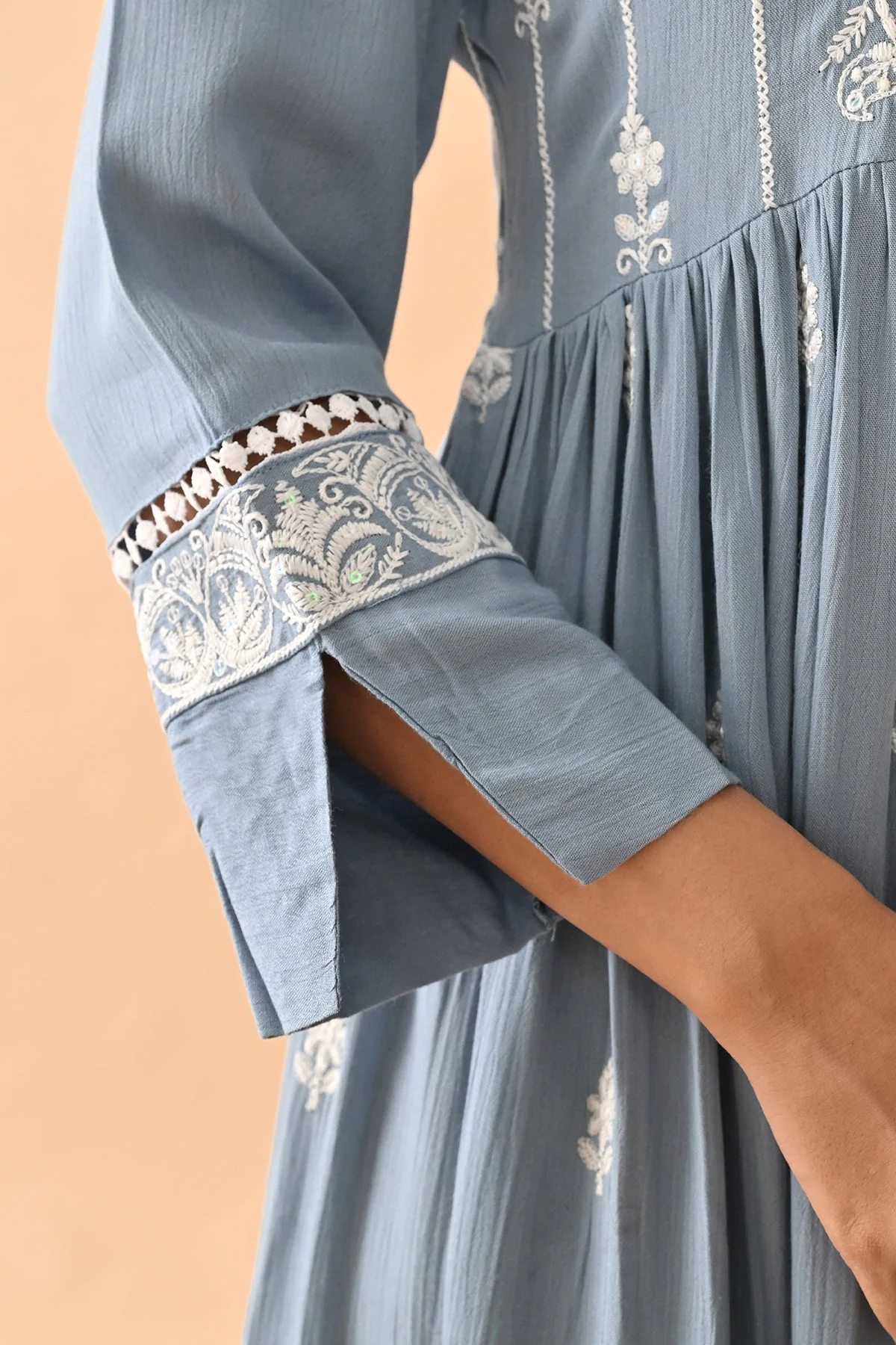 Blue Embroidered Flared Tunic - Image 7