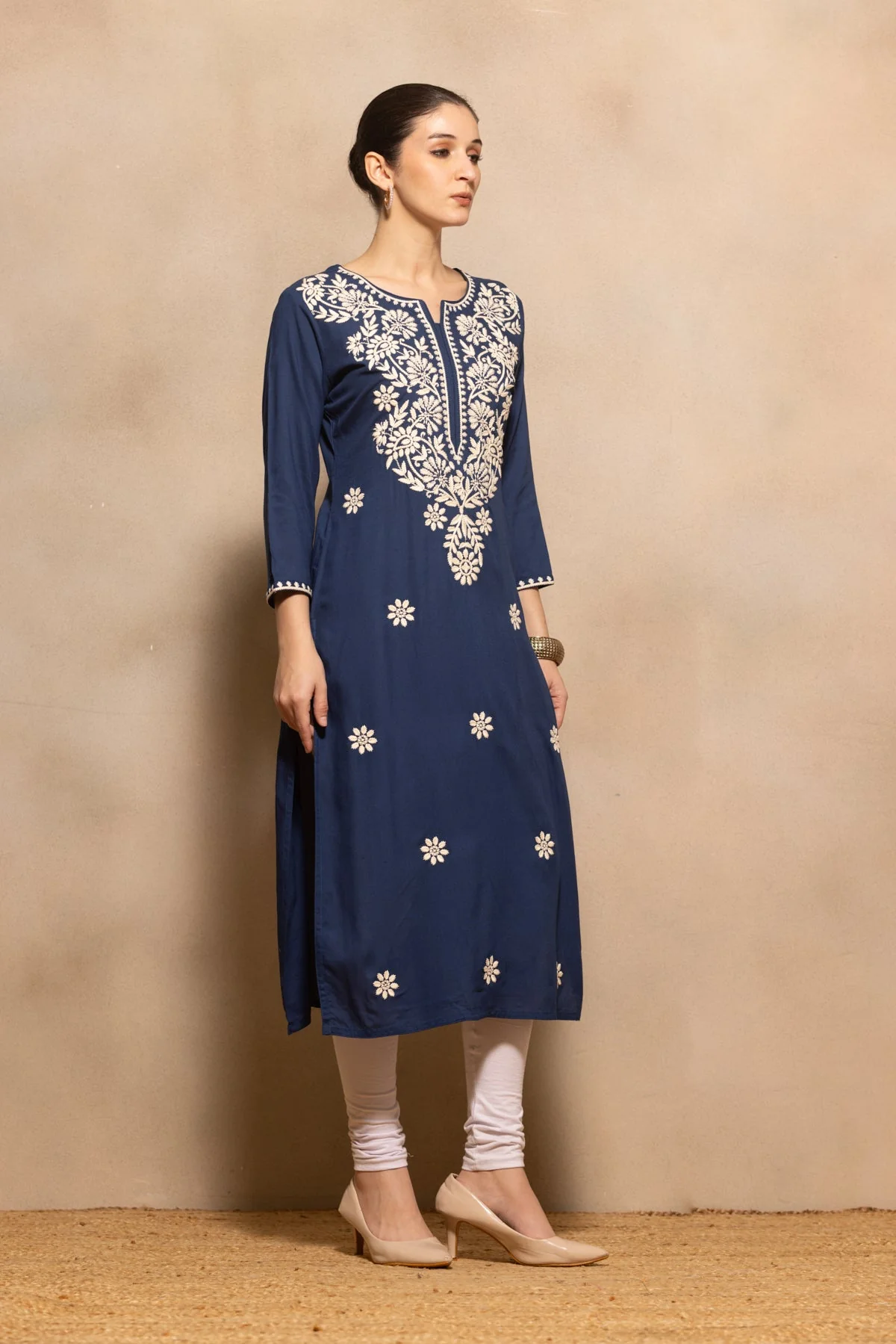 Blue Embroidered Kurta - Image 3