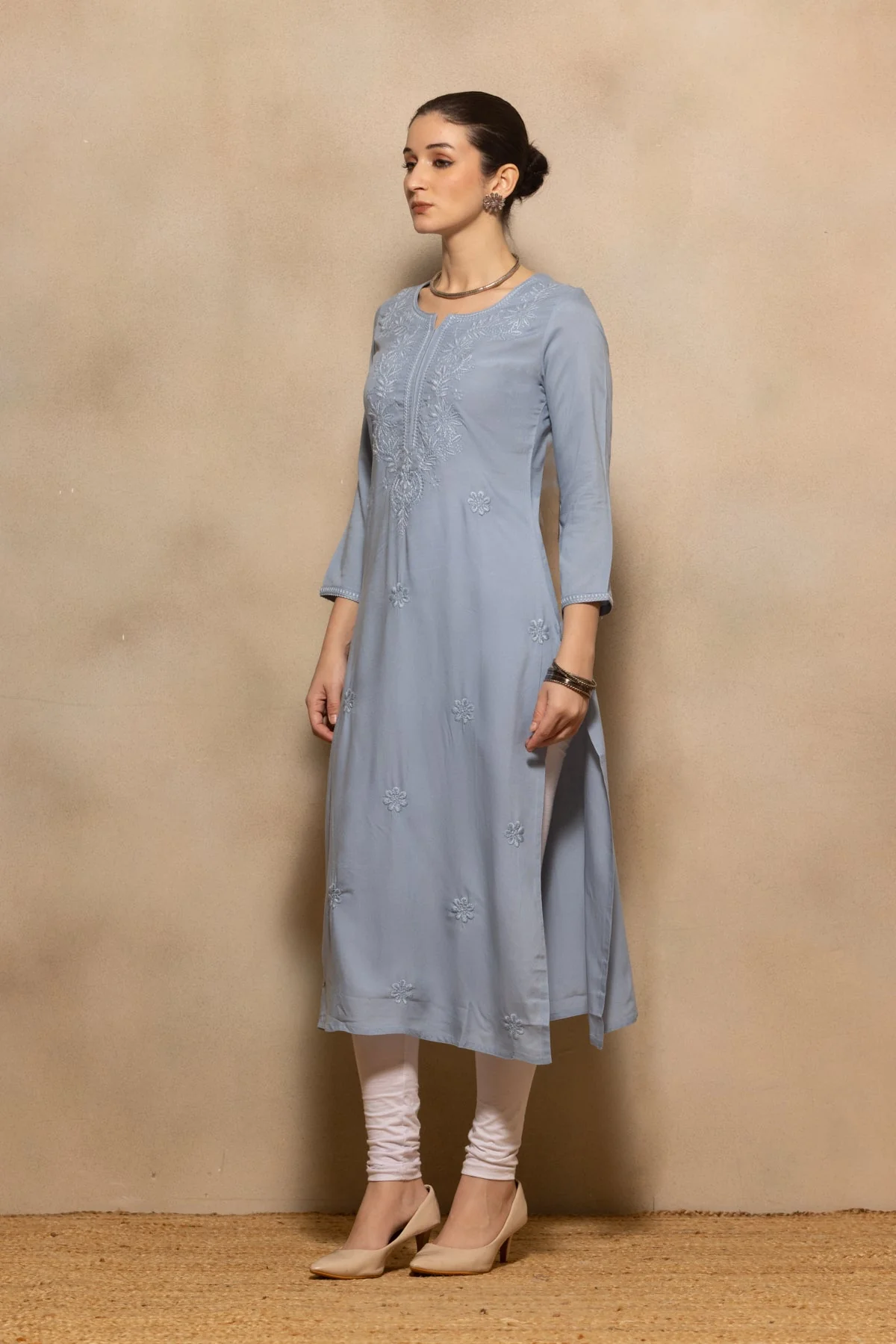 Blue Embroidered Kurta - Image 2