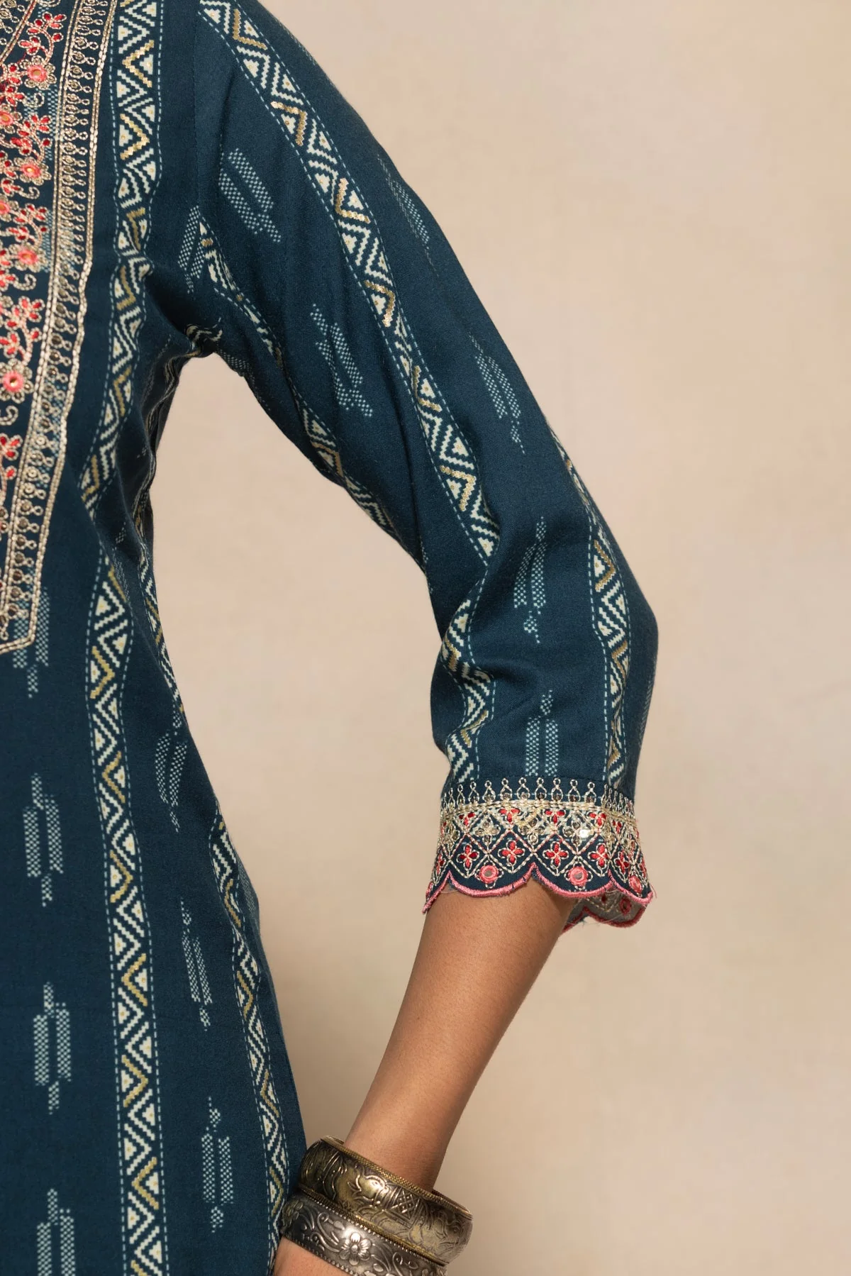 Blue Embroidered Kurta 3 Pcs Set - Image 7